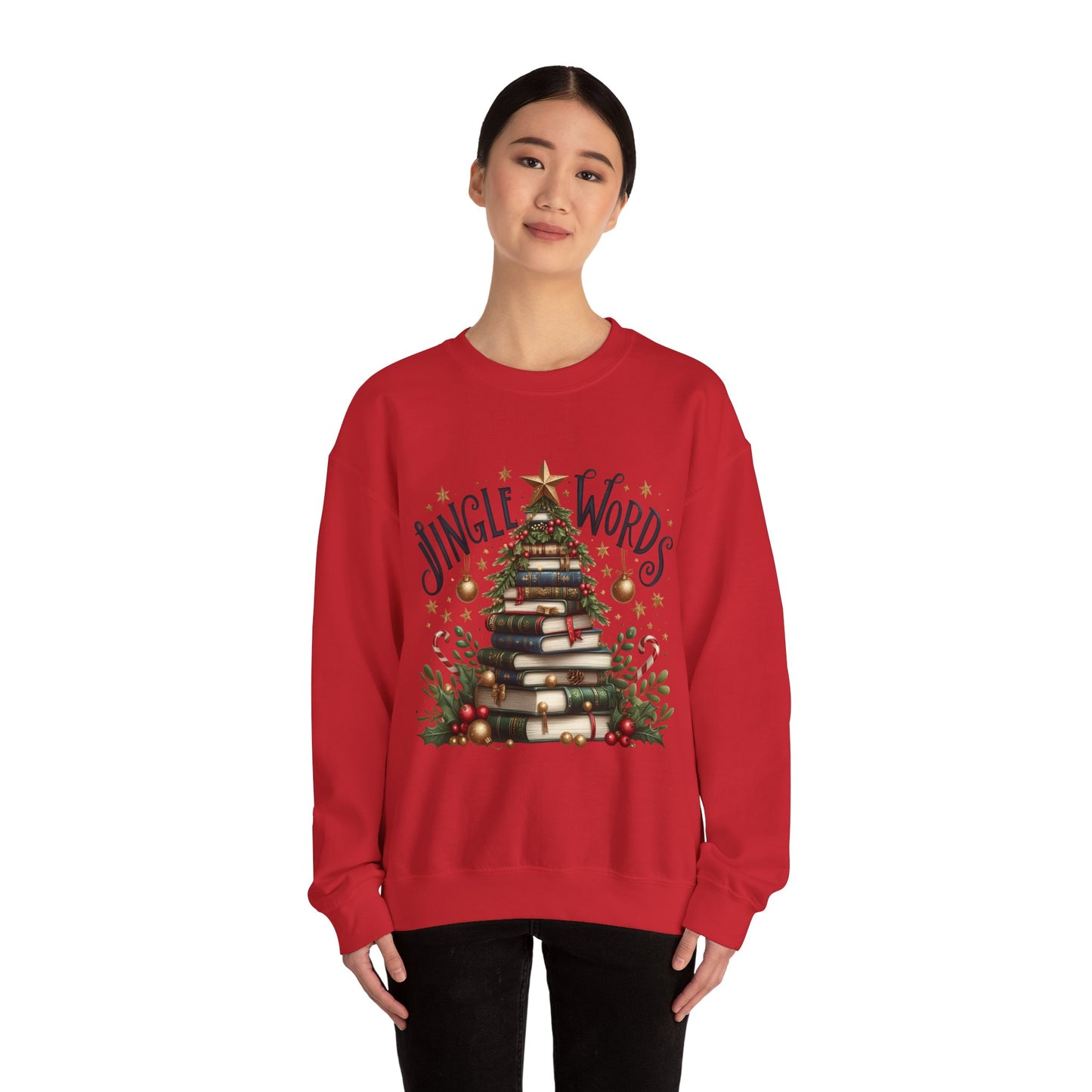 Christmas Book Tree Sweatshirt — "Jingle Words" Literary Holiday Crewneck