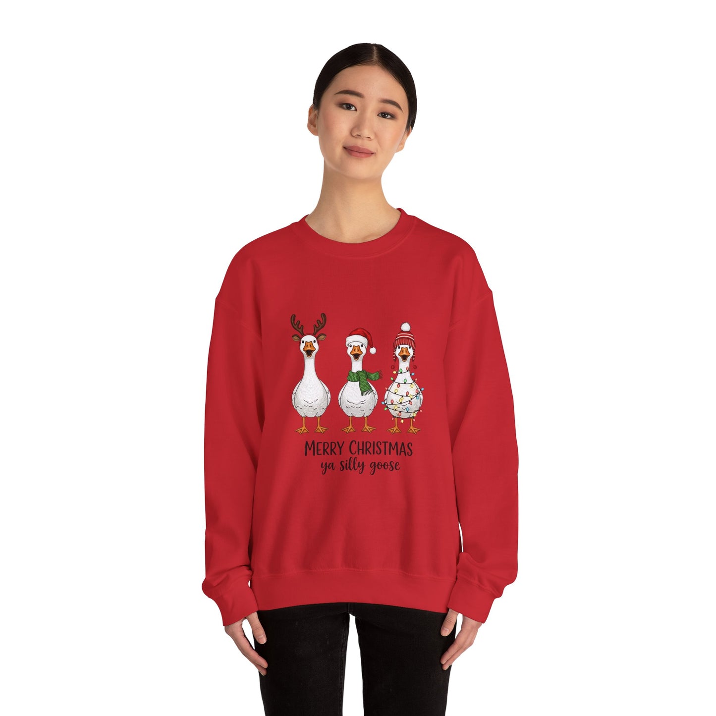 Christmas Geese Sweatshirt — “Merry Christmas ya silly geese” Holiday Crewneck