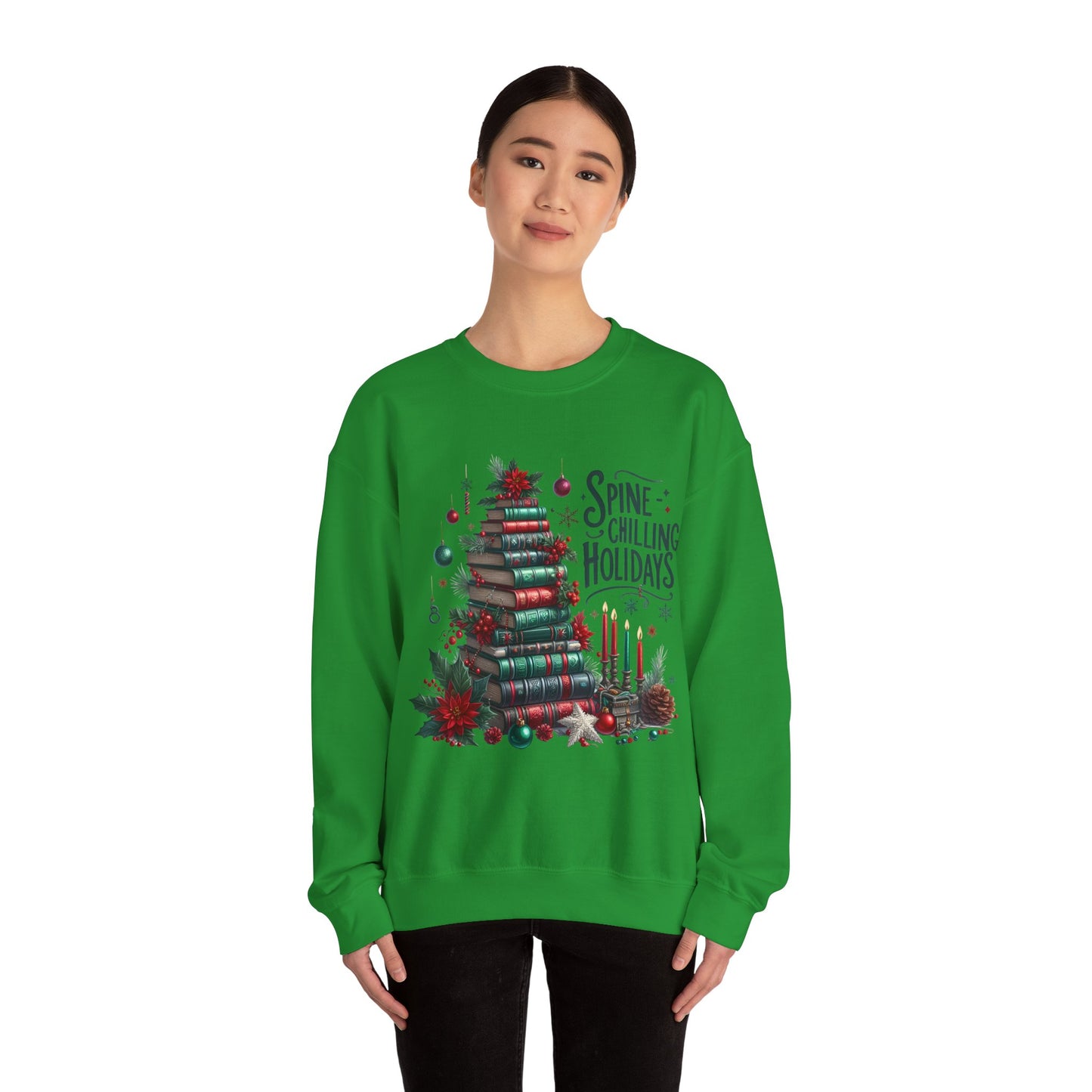 Sweatshirt — "Spine-Chilling Holidays" Book Stack Christmas Crewneck