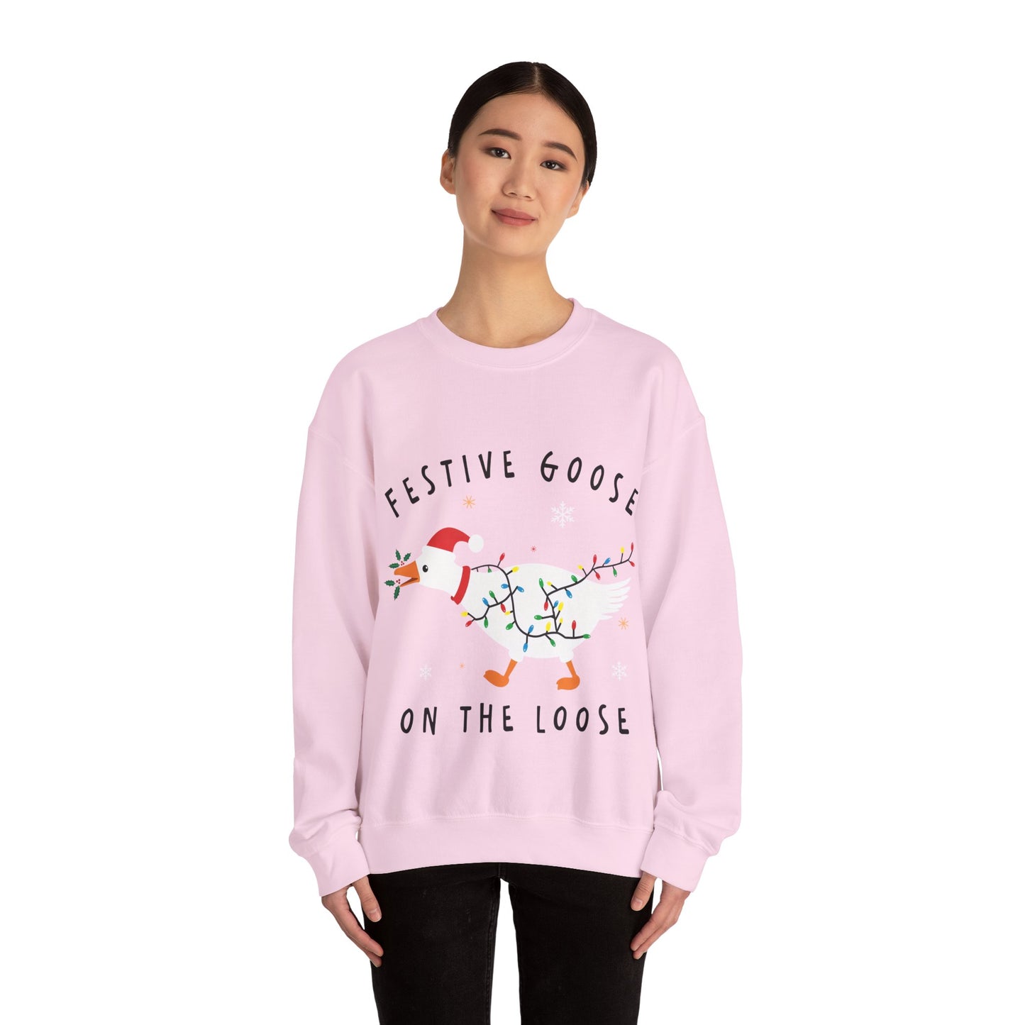 Festive Goose Crewneck Sweatshirt — "Festive Goose On The Loose" Holiday Sweatshirt