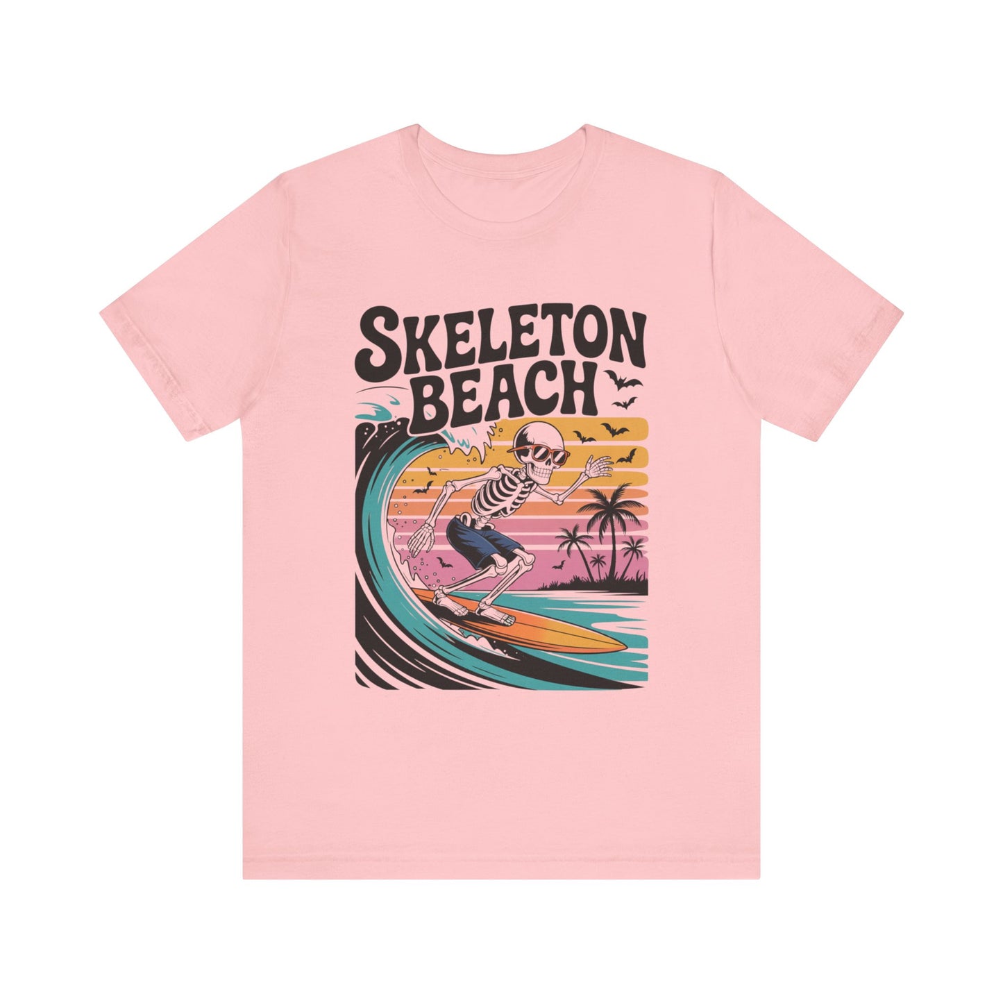 Skeleton Beach Surfing Tee for Summer, Unisex Tee, Beachwear, Vacation Shirt, Fun Gift