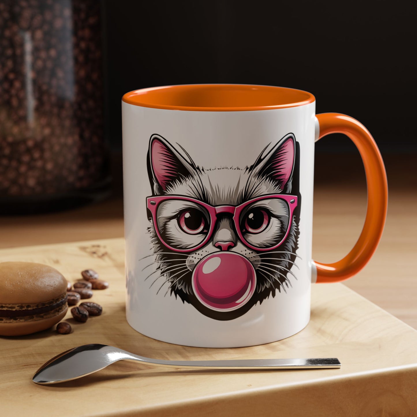 Cat with Pink Glasses & Bubblegum Coffee Mug — Cute Kitty Gift