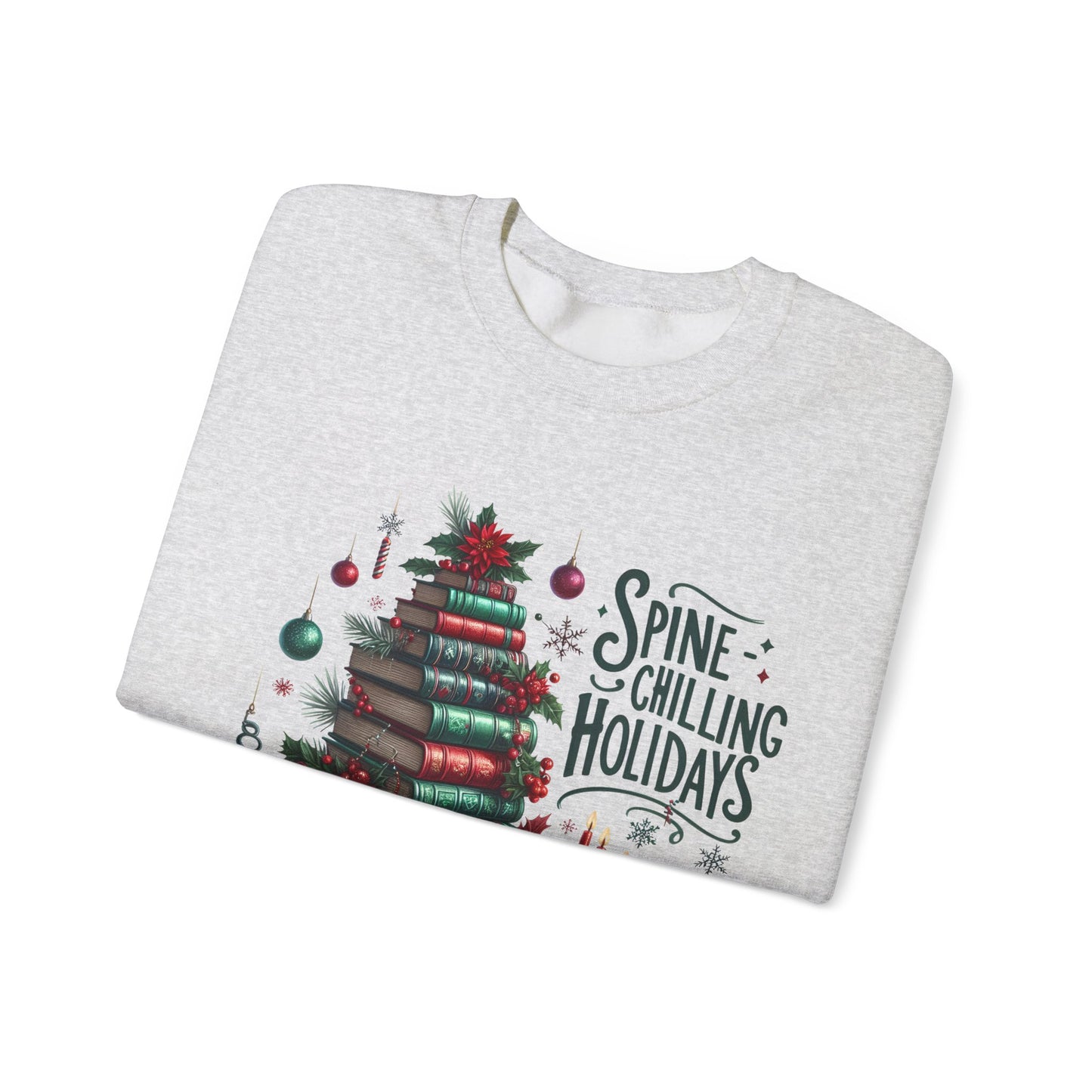 Sweatshirt — "Spine-Chilling Holidays" Book Stack Christmas Crewneck