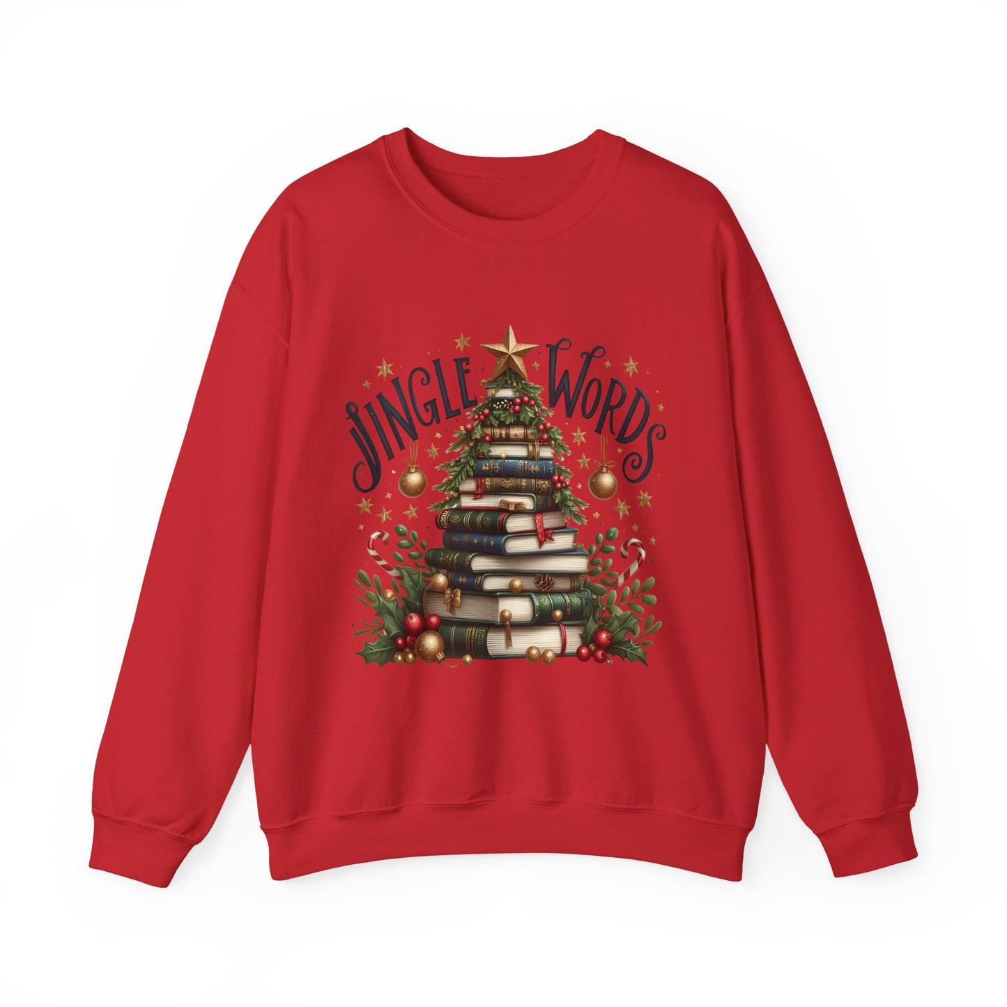 Christmas Book Tree Sweatshirt — "Jingle Words" Literary Holiday Crewneck