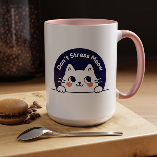 Don't Stress Meow Cat Coffee Mug — Cute Accent Ceramic Mug (11/15 oz)