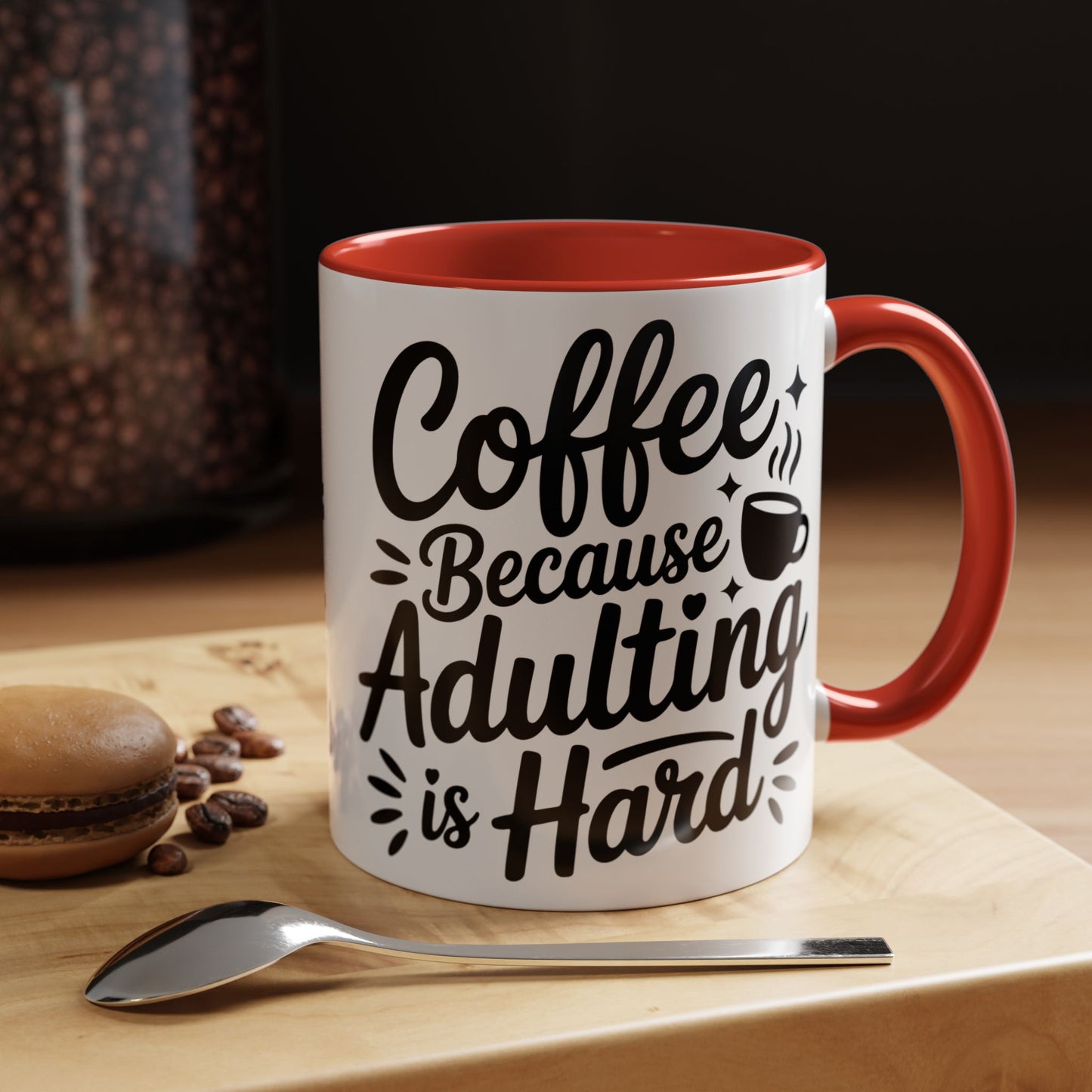 Coffee Mug – “Coffee Because Adulting Is Hard” Accent Ceramic Mug