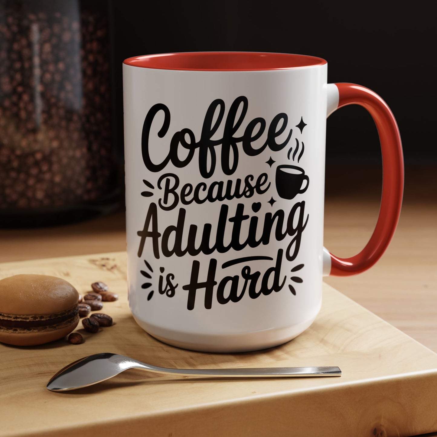 Coffee Mug – “Coffee Because Adulting Is Hard” Accent Ceramic Mug