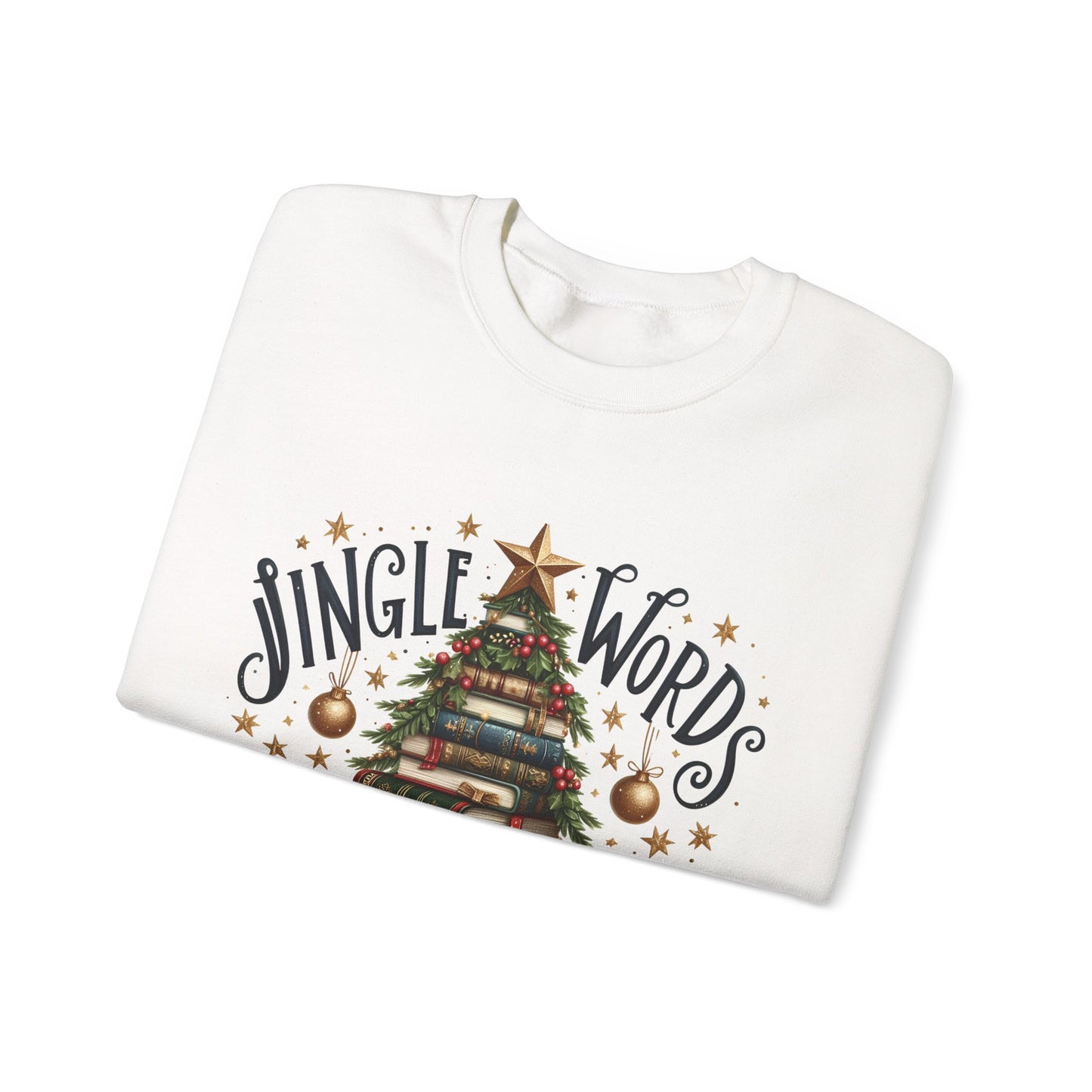 Christmas Book Tree Sweatshirt — "Jingle Words" Literary Holiday Crewneck