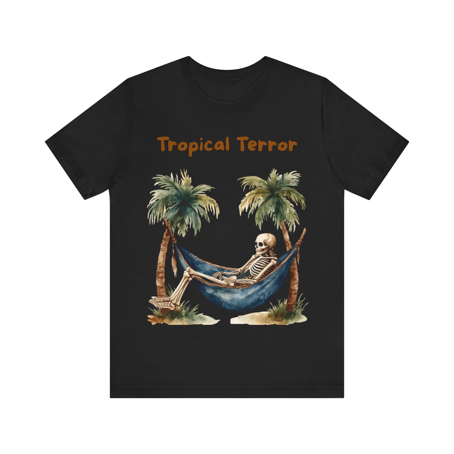 Tropical Terror Unisex Tee, Casual Summer Shirt, Skeleton Graphic T-shirt, Vacation Wear, Halloween Style, Beach Apparel