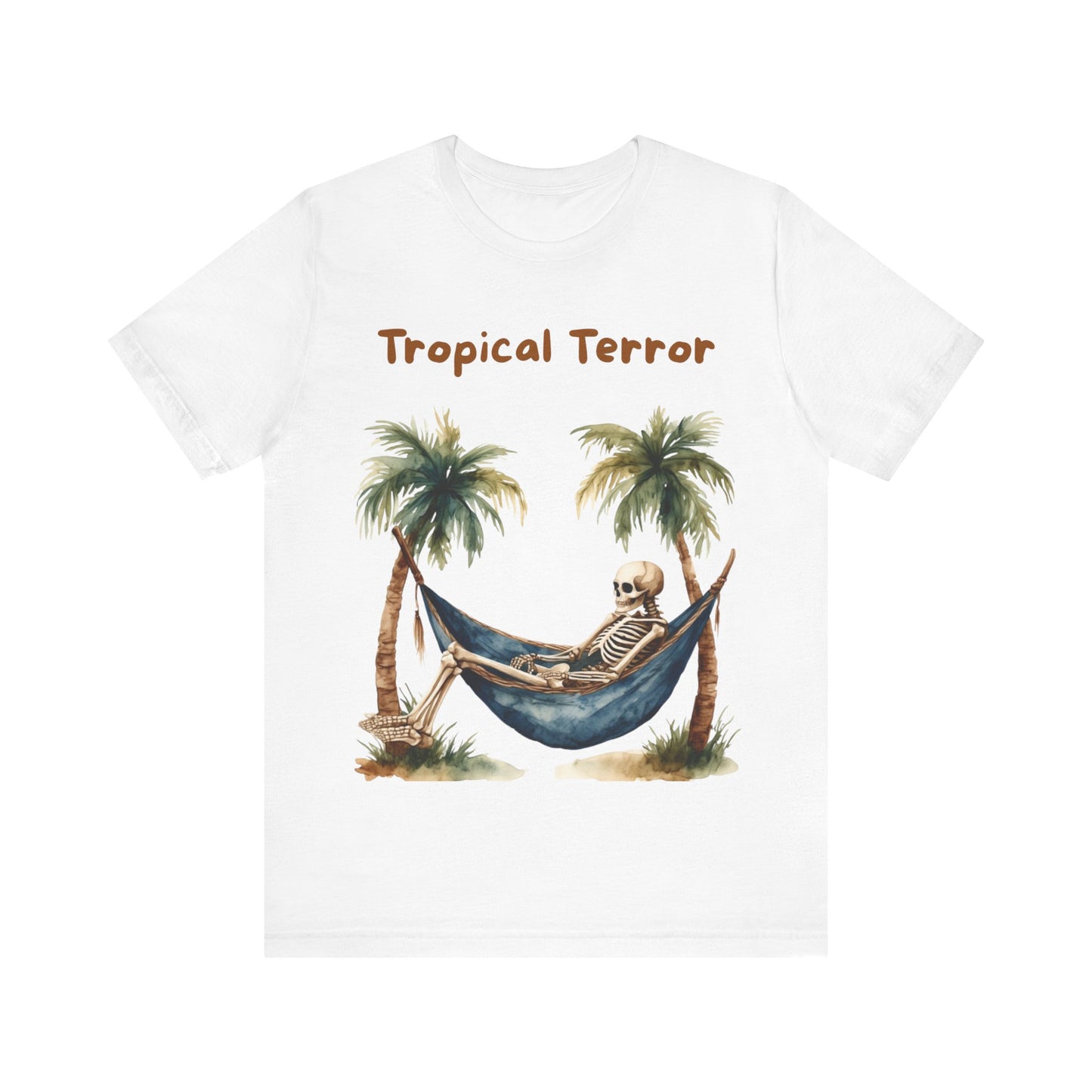 Tropical Terror Unisex Tee, Casual Summer Shirt, Skeleton Graphic T-shirt, Vacation Wear, Halloween Style, Beach Apparel