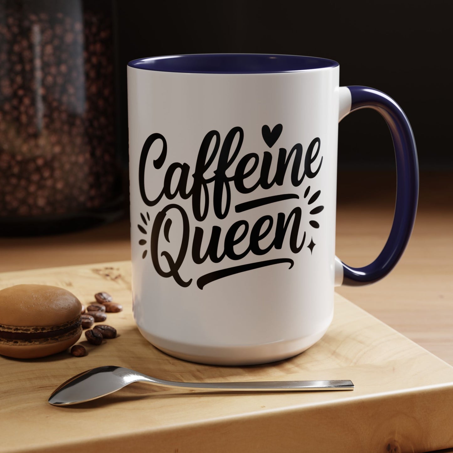 Caffeine Queen Accent Coffee Mug – 11/15oz Black-Handle Ceramic Mug
