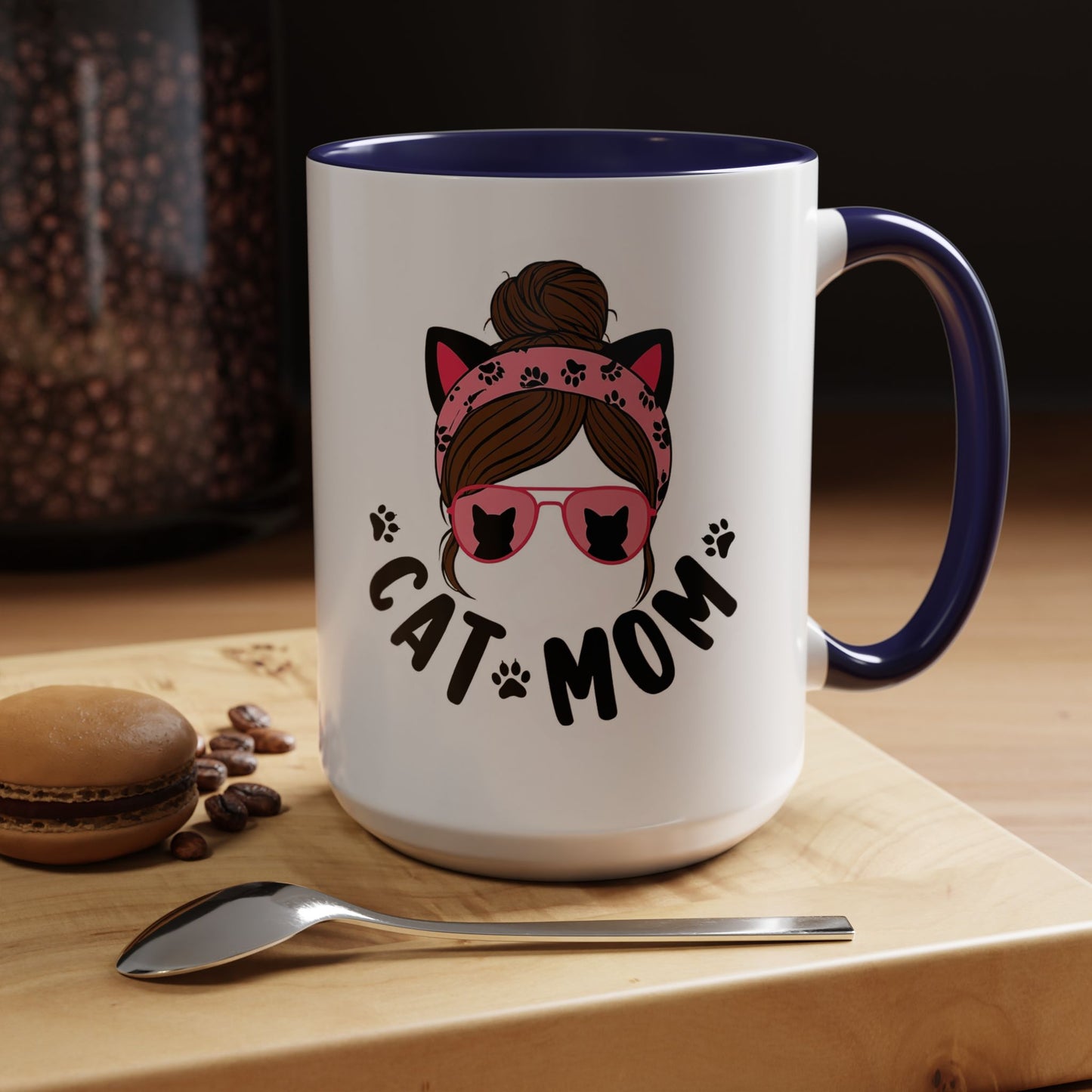 Cat Mom Accent Mug — Cute Cat Paw Graphic Coffee Cup (11/15oz)