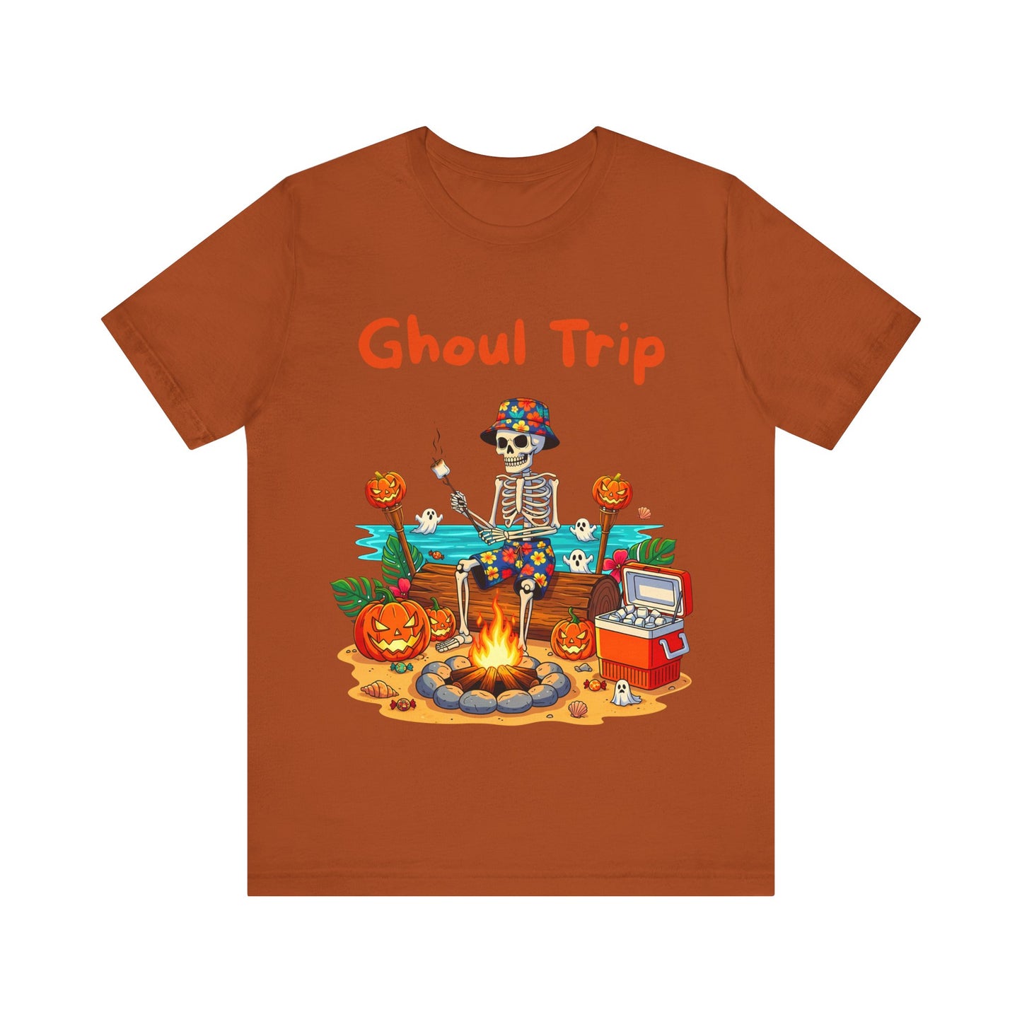 Halloween Ghoul Trip Tee, Unisex Skeleton T-Shirt, Spooky Camping Shirt, Halloween Party Apparel, Fall Themed Gift
