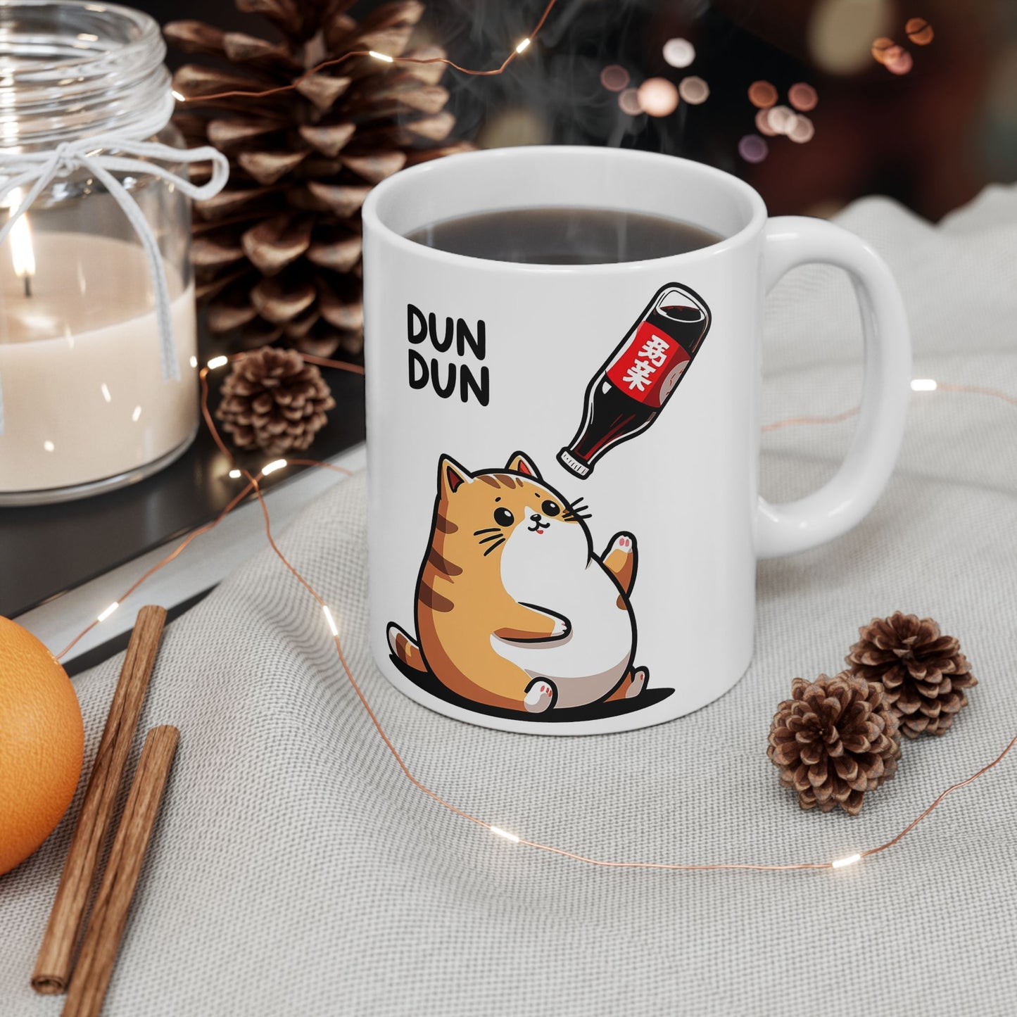 Cute Cat Coffee Mug — 'Dunk Dunk' Soda-Dropping Kitty Ceramic Mug (11oz & 15oz)