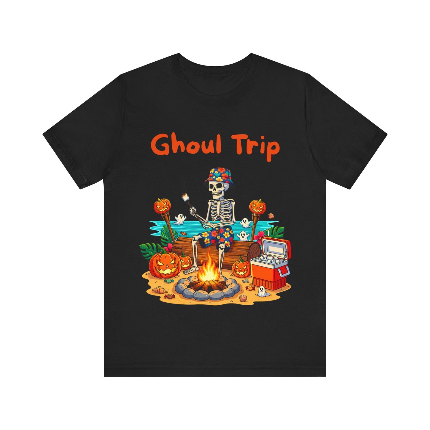 Halloween Ghoul Trip Tee, Unisex Skeleton T-Shirt, Spooky Camping Shirt, Halloween Party Apparel, Fall Themed Gift