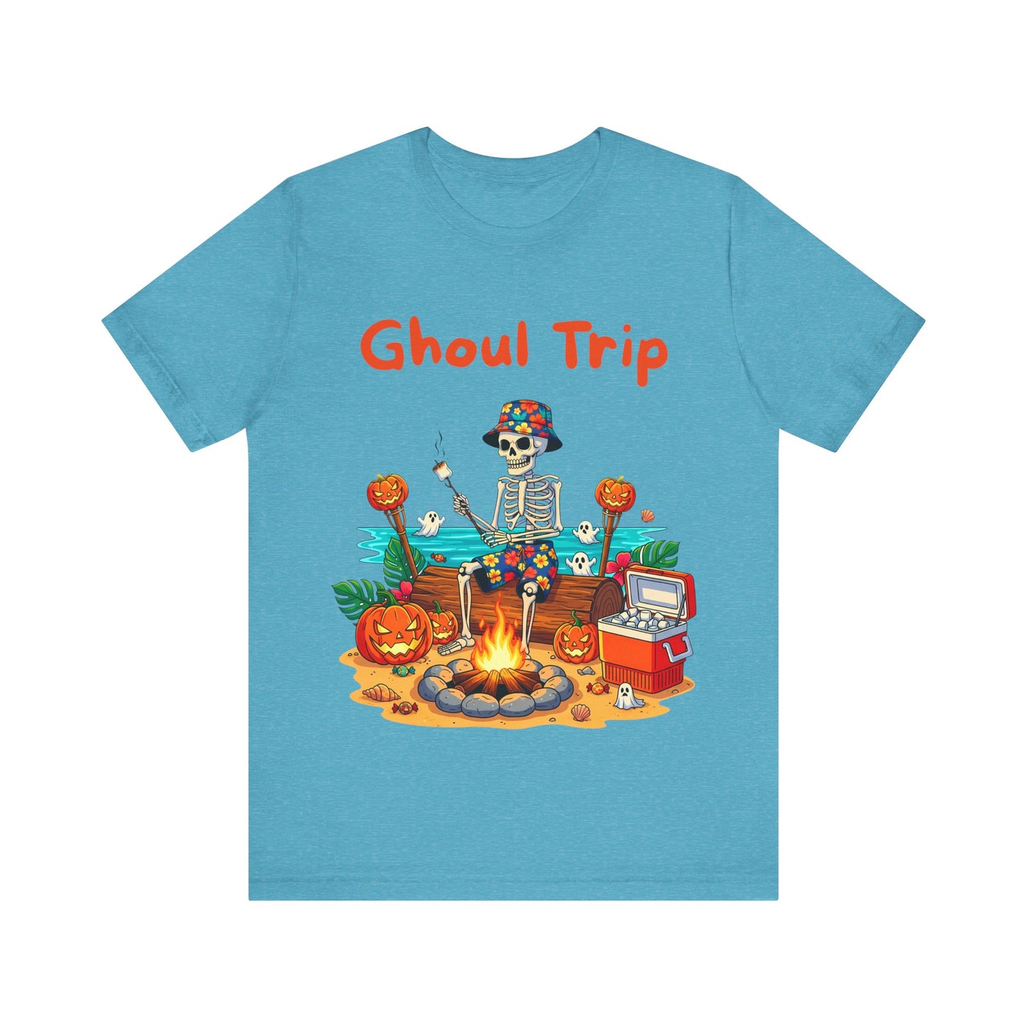 Halloween Ghoul Trip Tee, Unisex Skeleton T-Shirt, Spooky Camping Shirt, Halloween Party Apparel, Fall Themed Gift