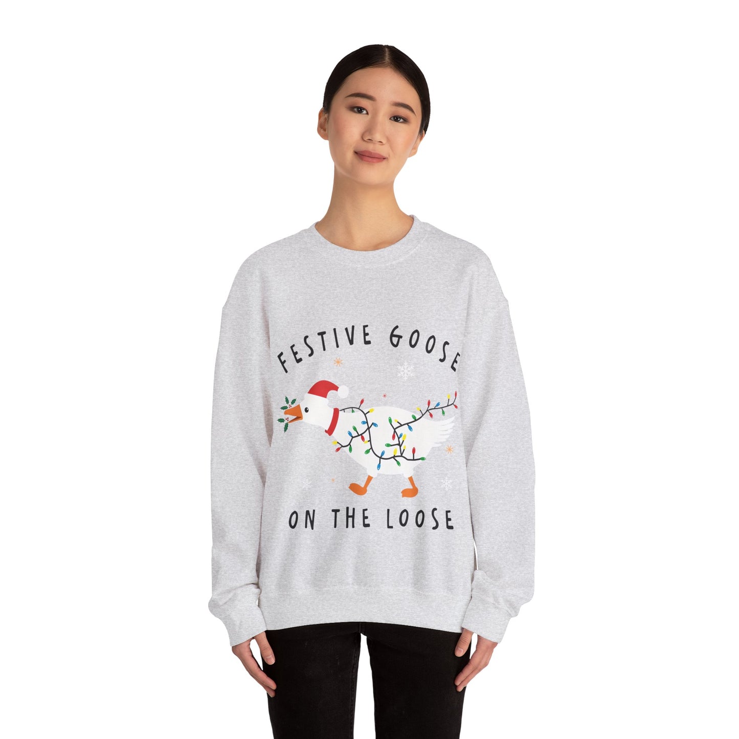 Festive Goose Crewneck Sweatshirt — "Festive Goose On The Loose" Holiday Sweatshirt