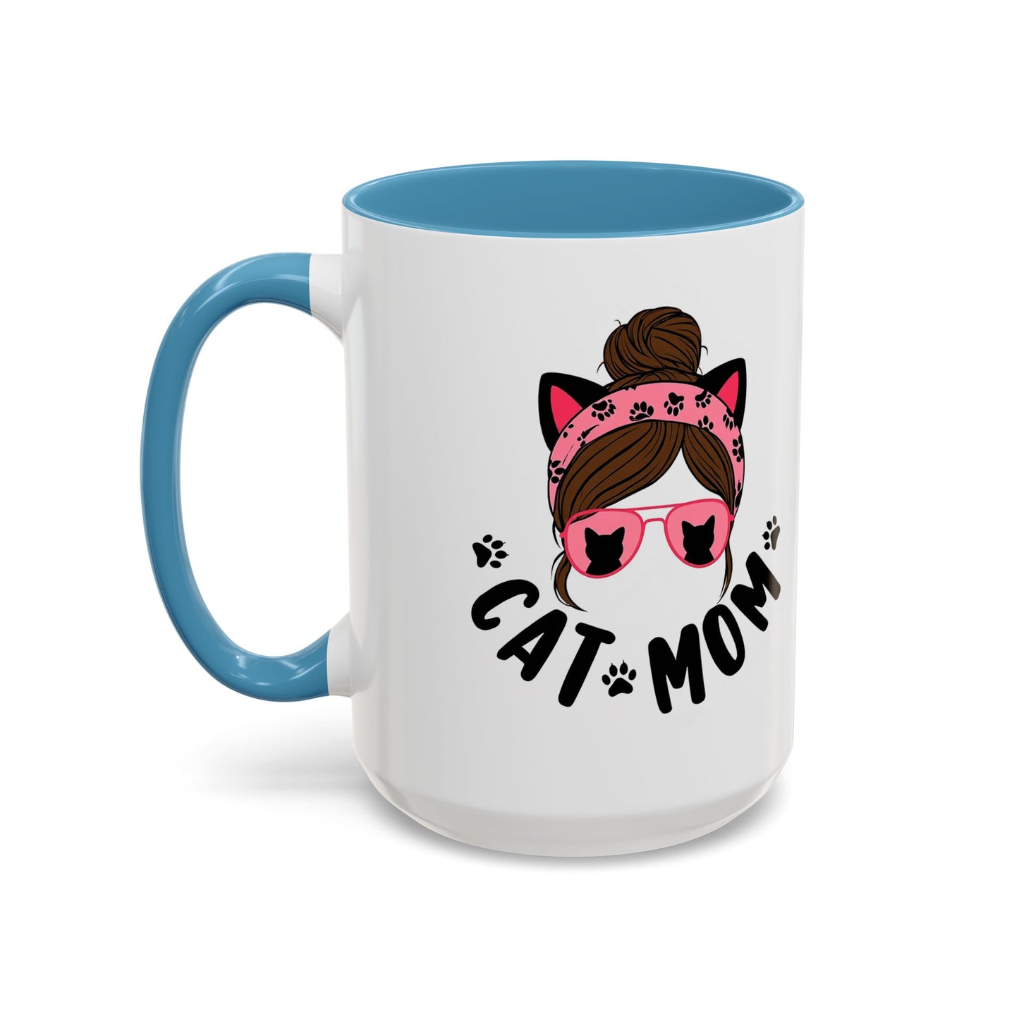 Cat Mom Accent Mug — Cute Cat Paw Graphic Coffee Cup (11/15oz)