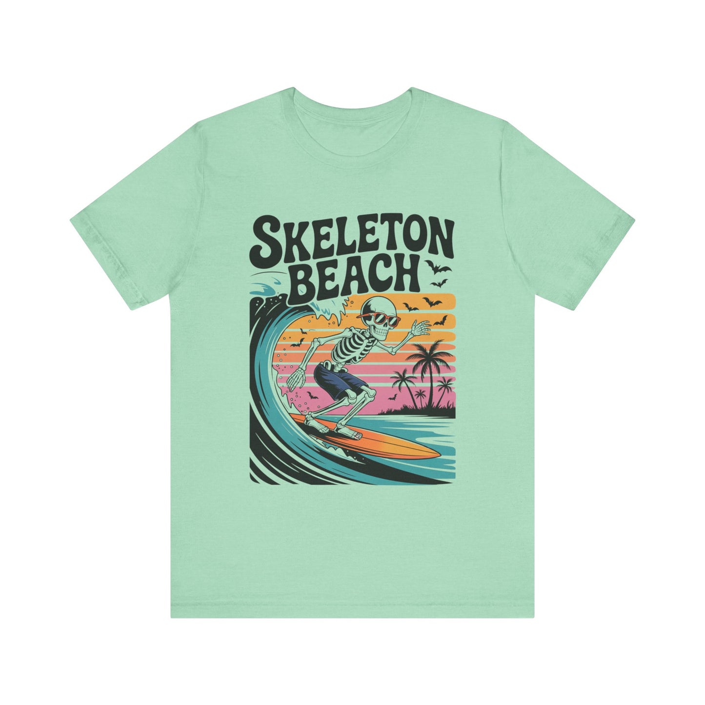 Skeleton Beach Surfing Tee for Summer, Unisex Tee, Beachwear, Vacation Shirt, Fun Gift