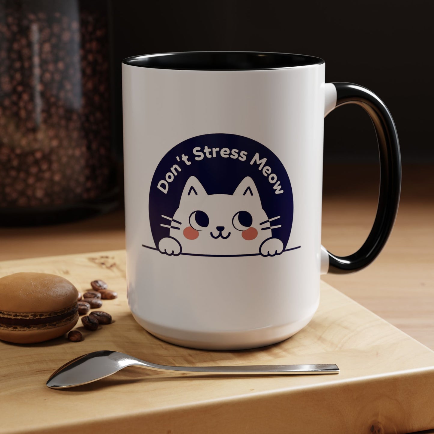 Don't Stress Meow Cat Coffee Mug — Cute Accent Ceramic Mug (11/15 oz)