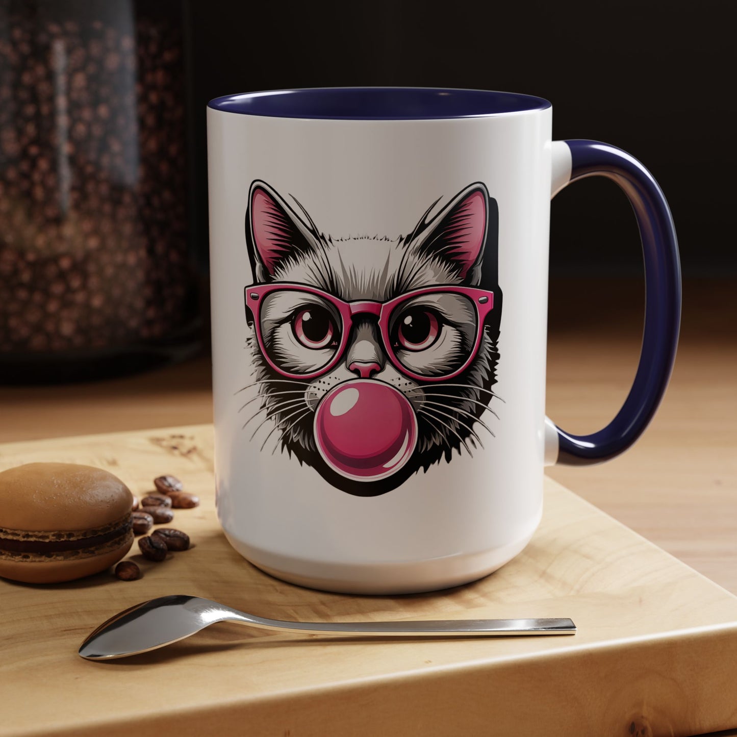 Cat with Pink Glasses & Bubblegum Coffee Mug — Cute Kitty Gift