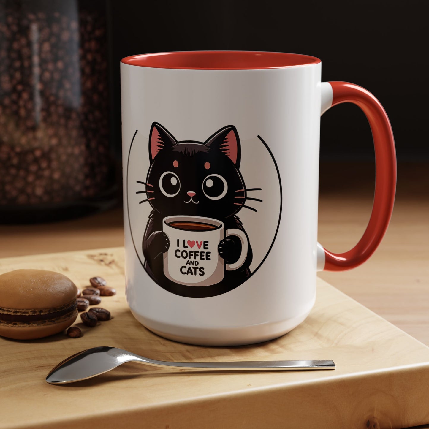 Cat Lover Coffee Mug — "I Love Coffee & Cats" Accent Ceramic Mug (11/15oz)