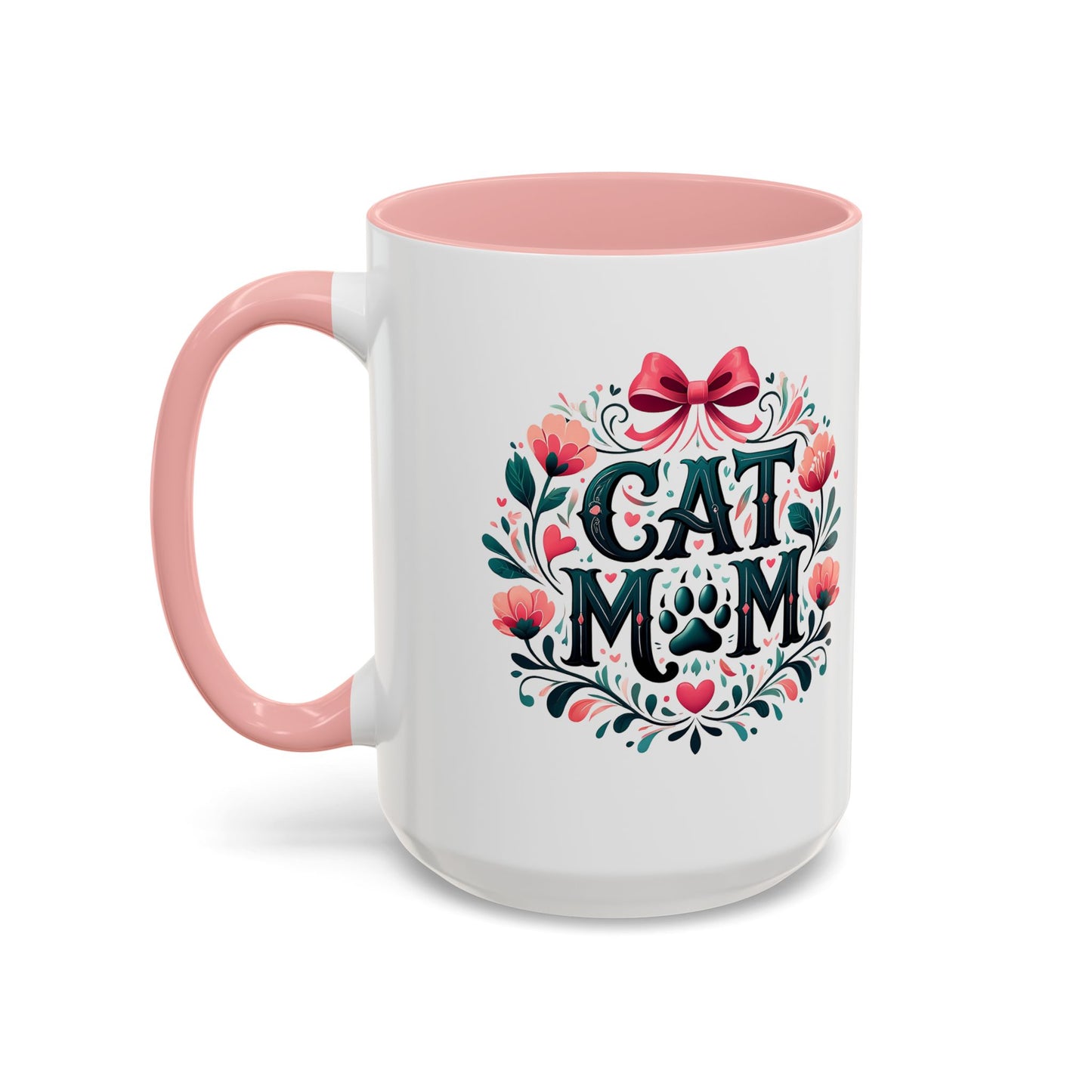 Cat Mom Floral Accent Coffee Mug – Cute Paw Print Gift (11/15oz)