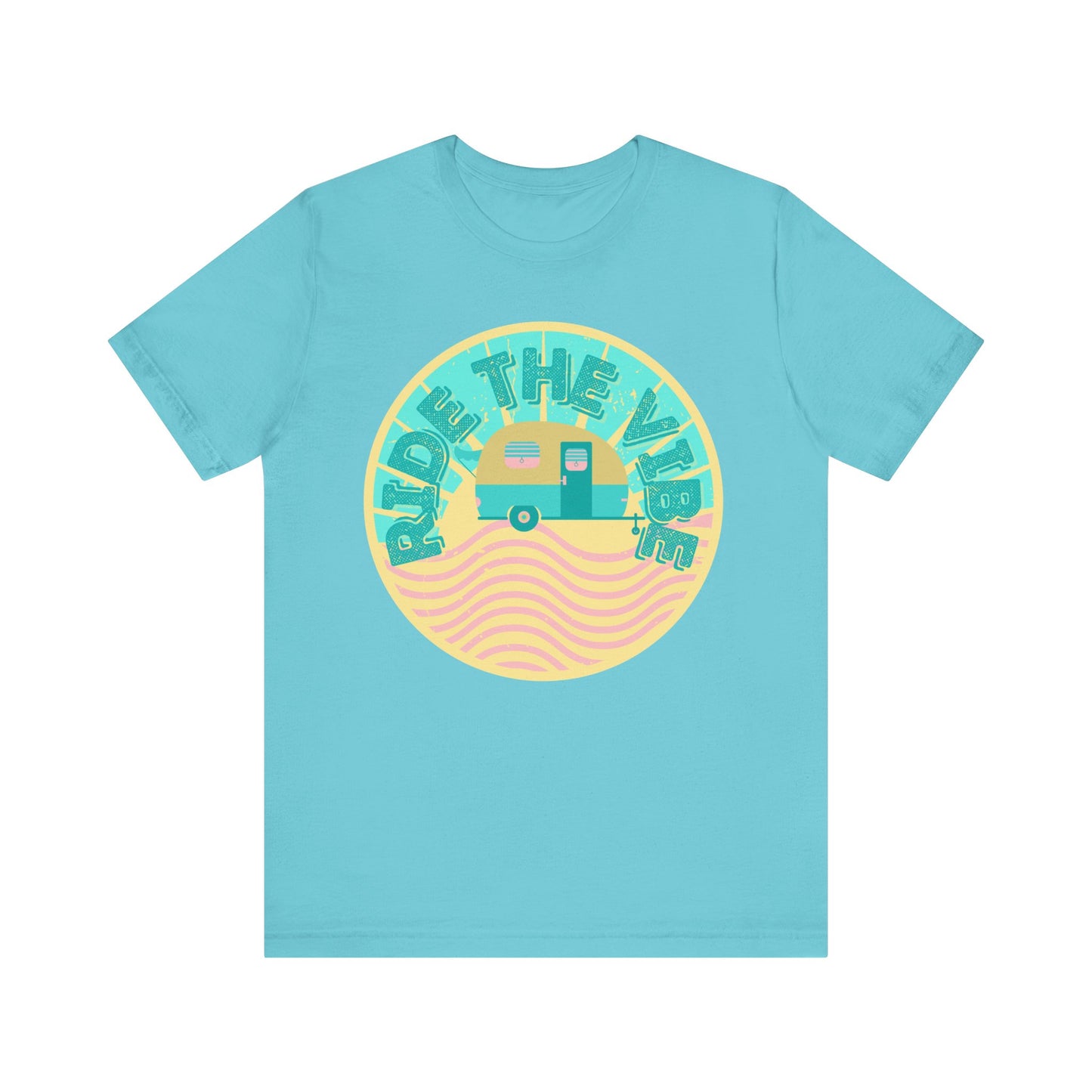 Retro Camping Tee - "Ride the Vibe" Unisex Jersey Short Sleeve Shirt, Summer Fun Shirt, Travel T-Shirt, Adventure Apparel, Outdoorsy Gift