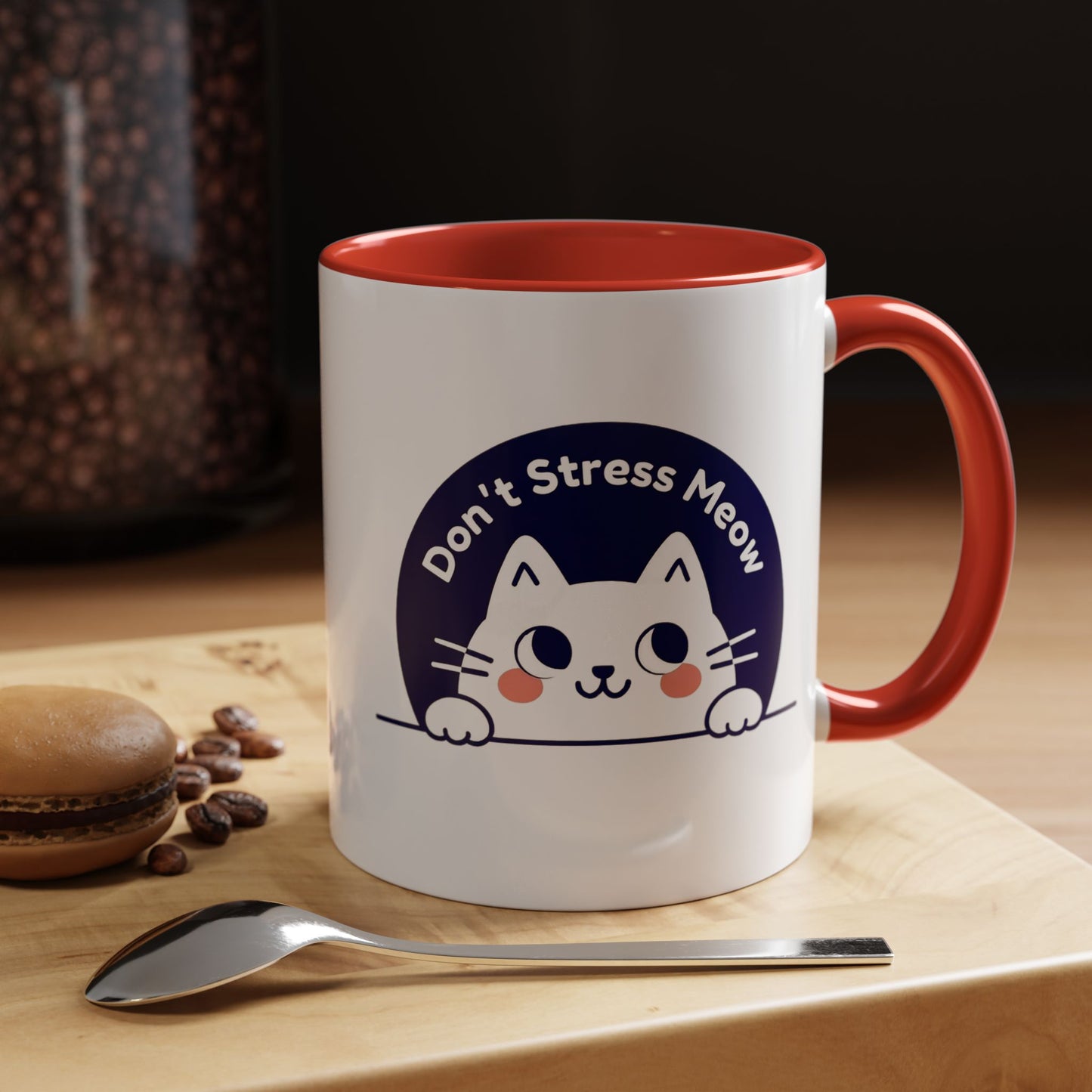 Don't Stress Meow Cat Coffee Mug — Cute Accent Ceramic Mug (11/15 oz)