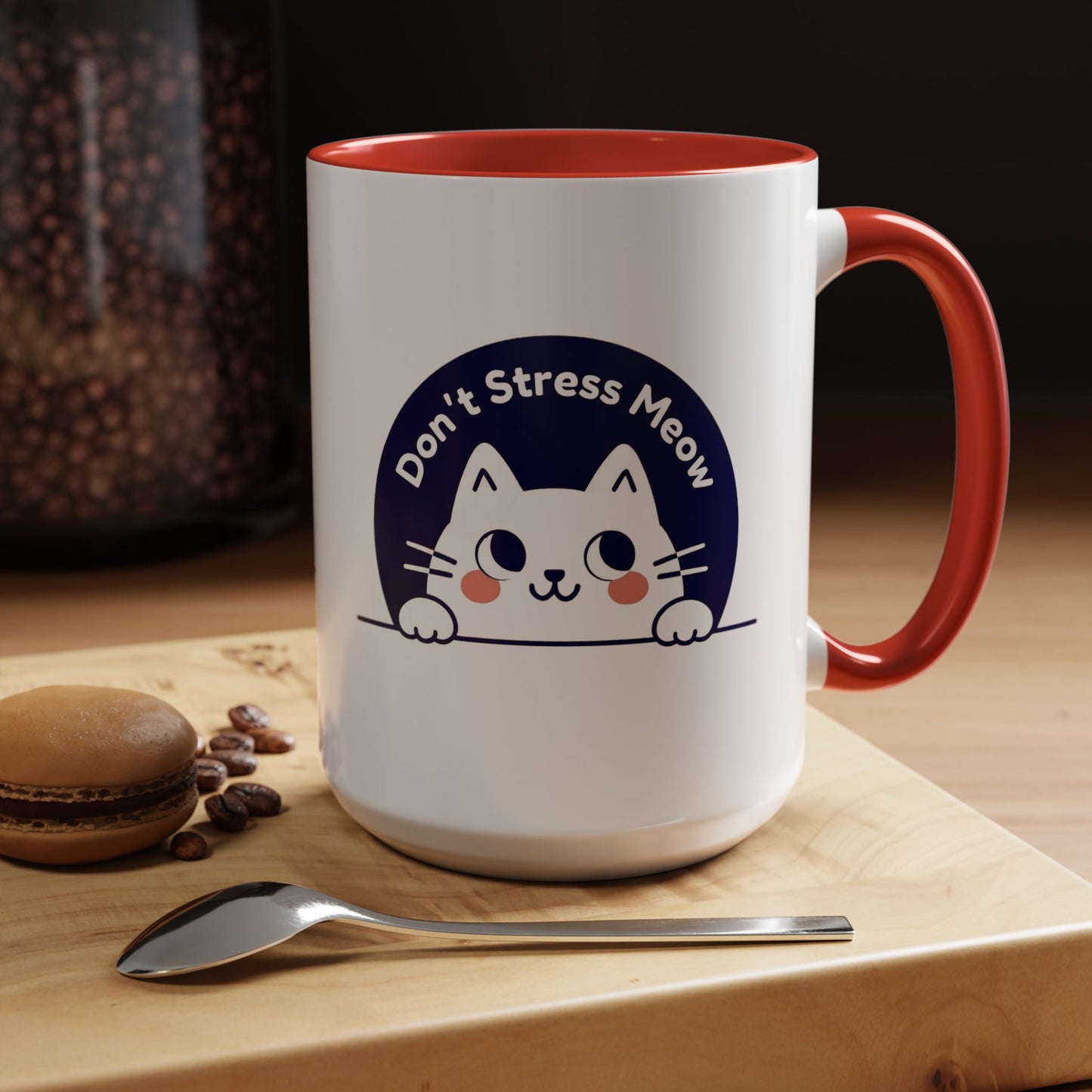 Don't Stress Meow Cat Coffee Mug — Cute Accent Ceramic Mug (11/15 oz)