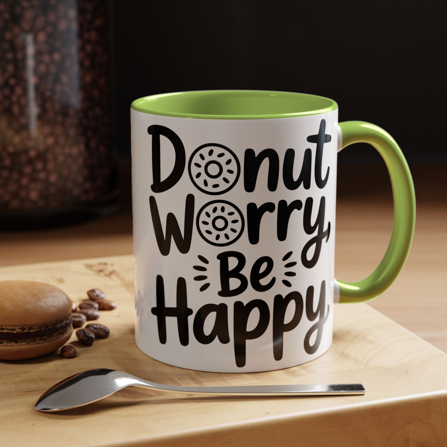 Donut Worry Be Happy Coffee Mug — Funny Positive Quote Accent Mug (11/15oz)