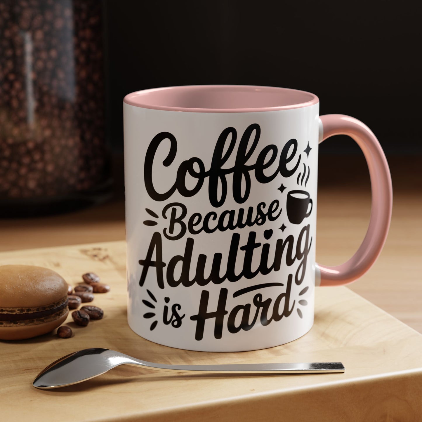 Coffee Mug – “Coffee Because Adulting Is Hard” Accent Ceramic Mug