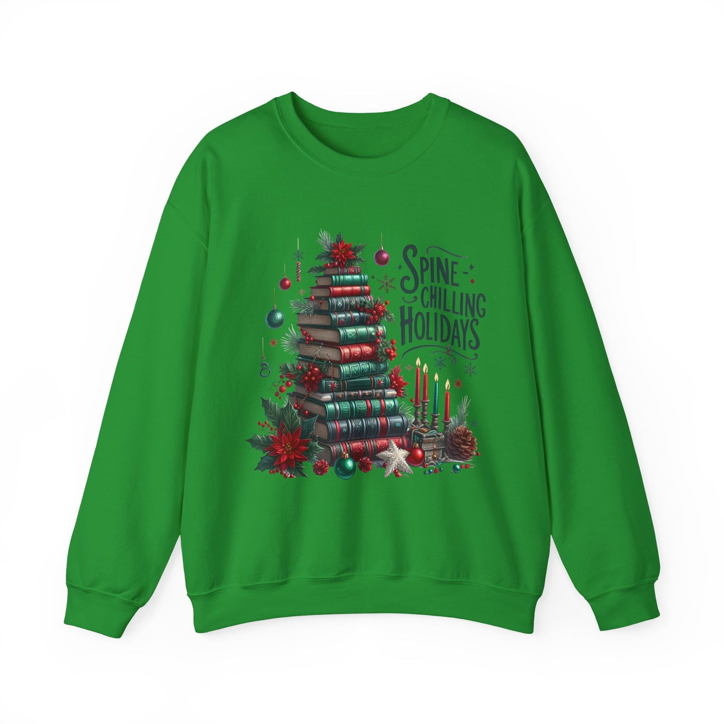 Sweatshirt — "Spine-Chilling Holidays" Book Stack Christmas Crewneck