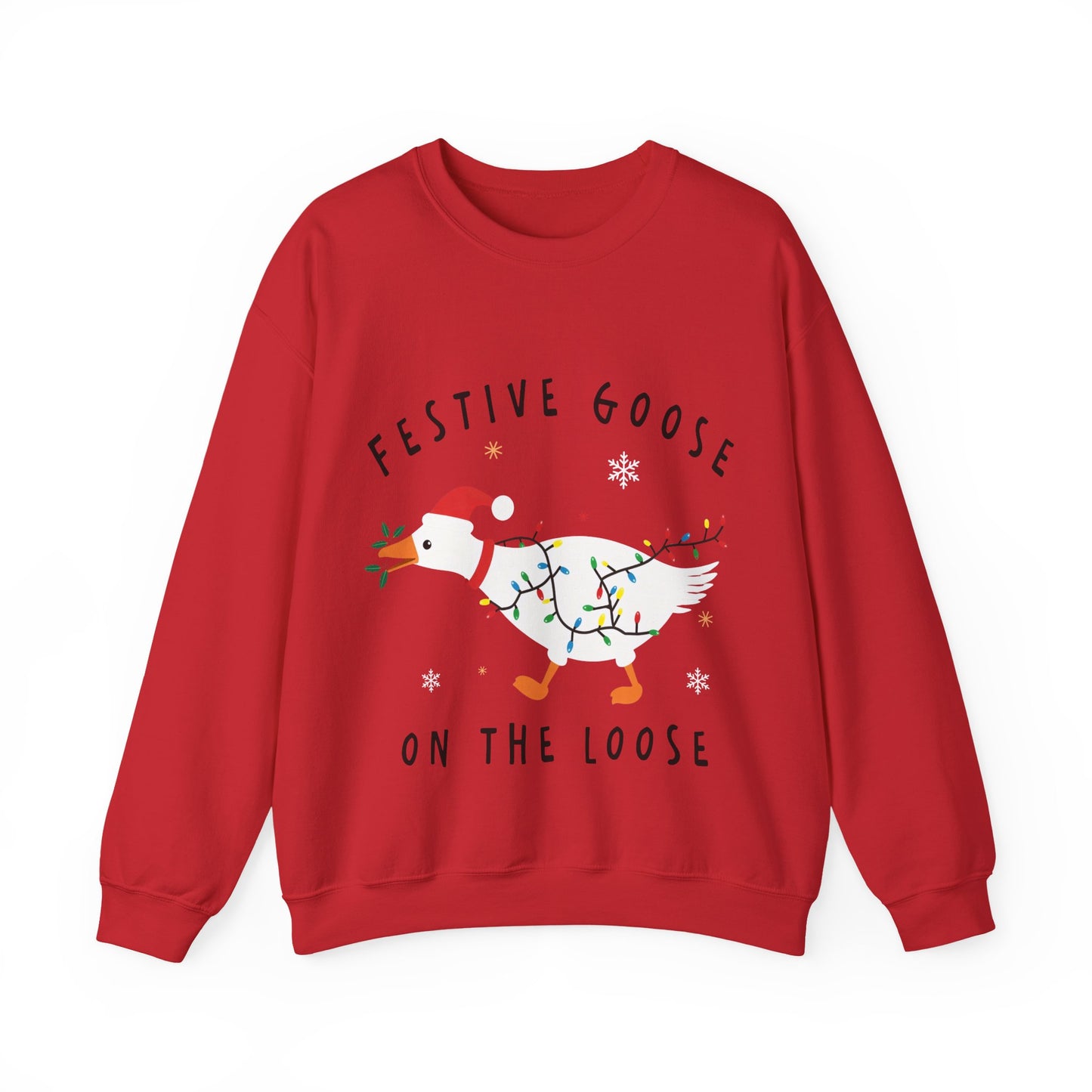 Festive Goose Crewneck Sweatshirt — "Festive Goose On The Loose" Holiday Sweatshirt