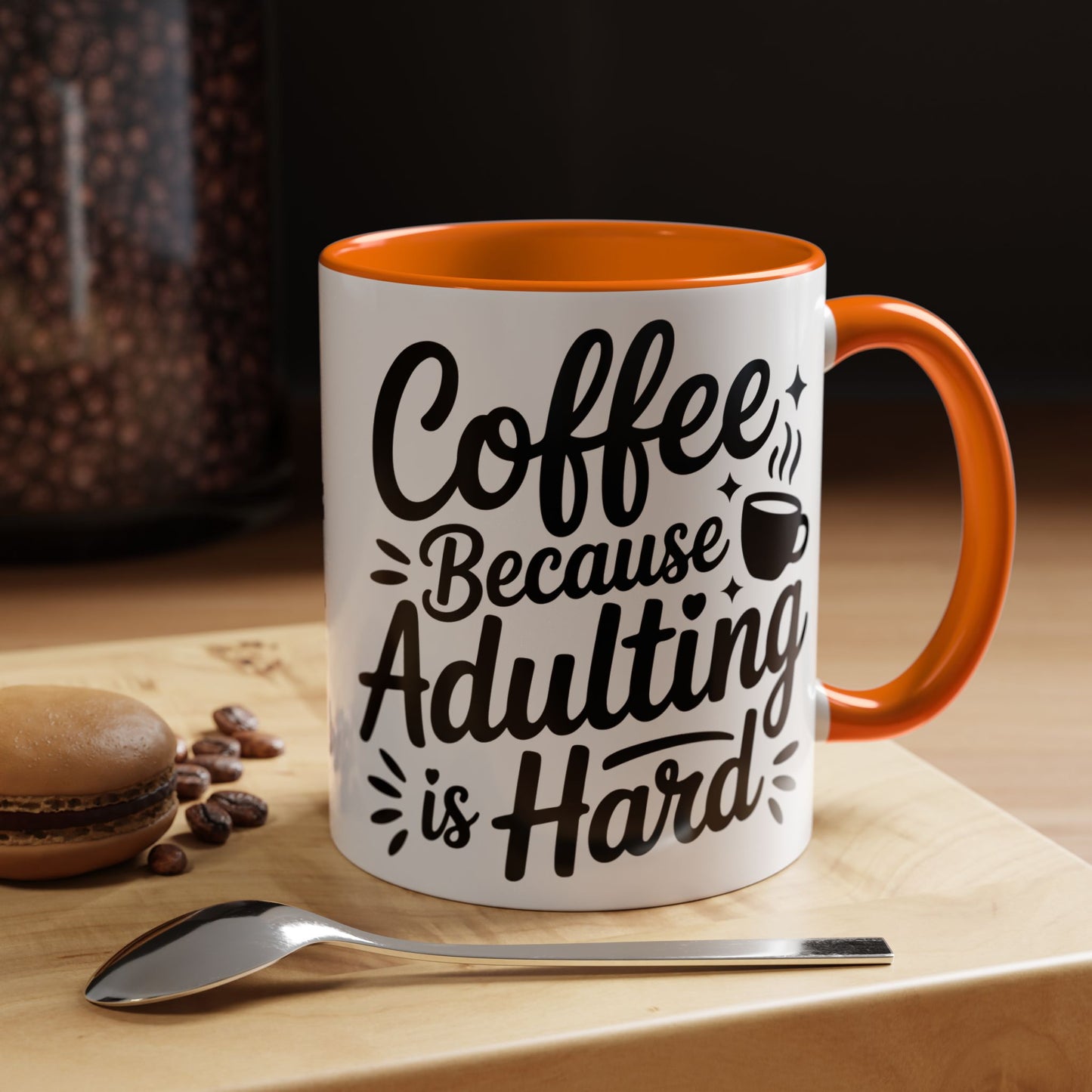 Coffee Mug – “Coffee Because Adulting Is Hard” Accent Ceramic Mug