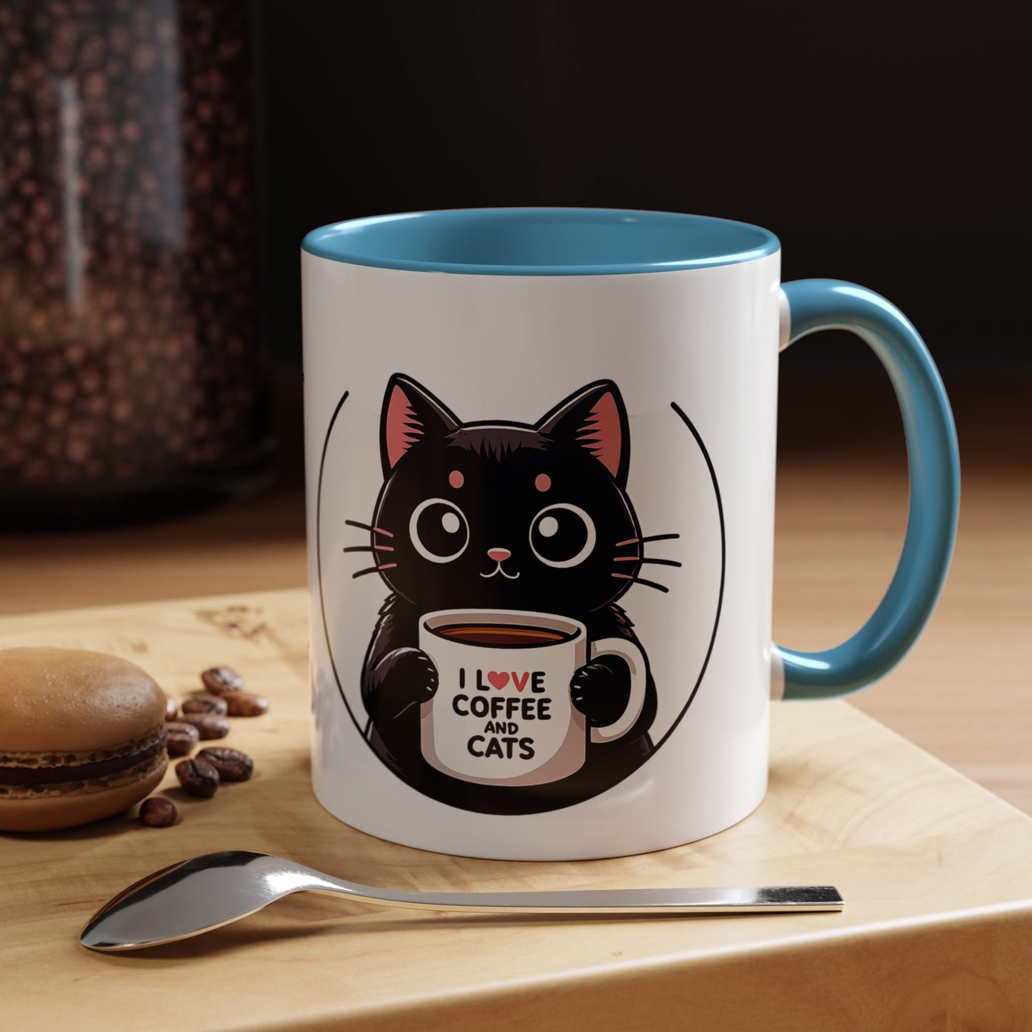 Cat Lover Coffee Mug — "I Love Coffee & Cats" Accent Ceramic Mug (11/15oz)