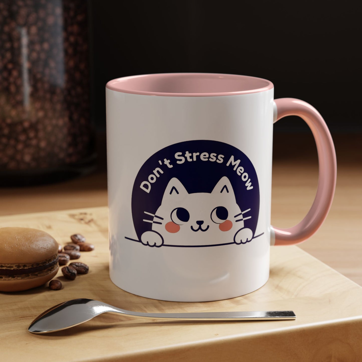 Don't Stress Meow Cat Coffee Mug — Cute Accent Ceramic Mug (11/15 oz)