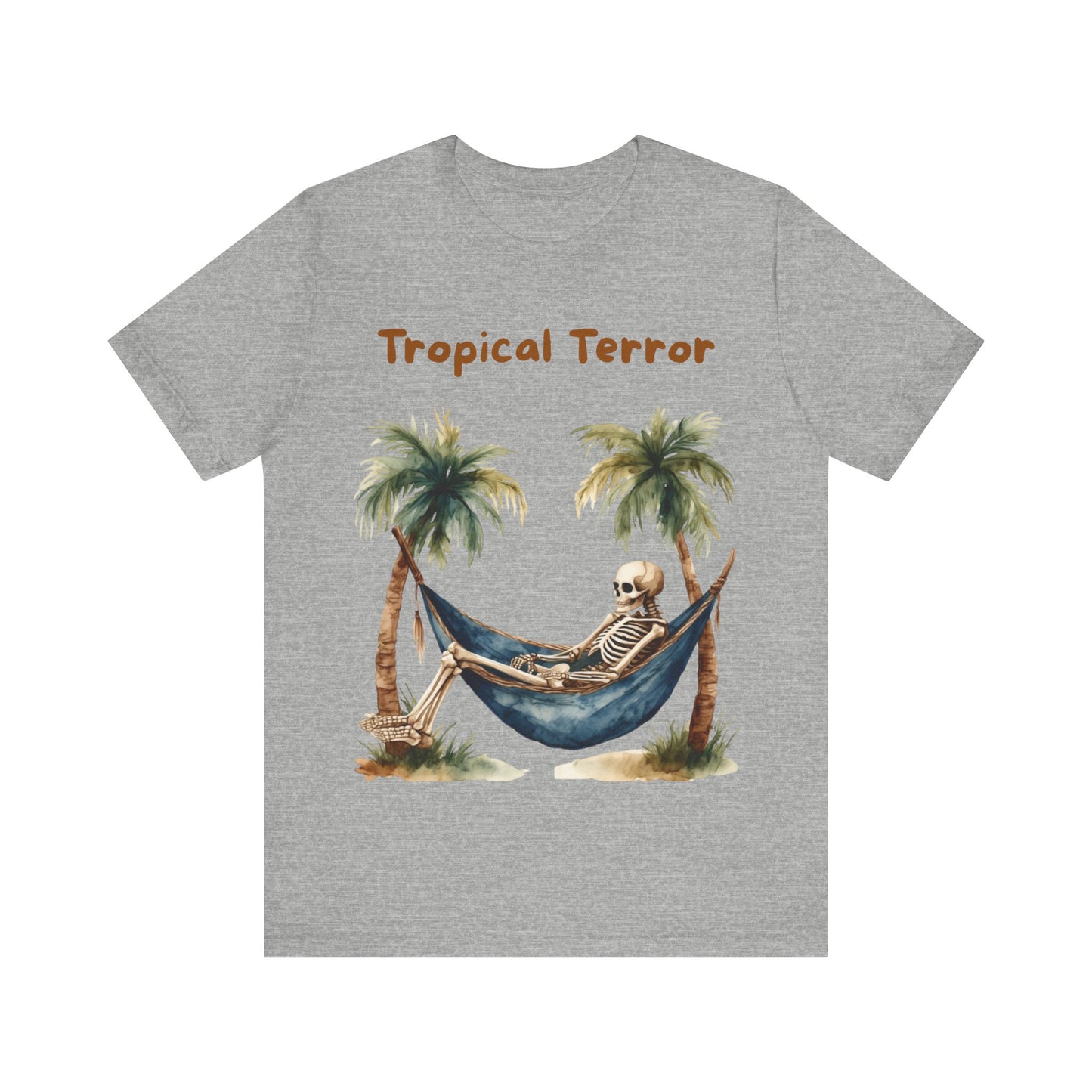 Tropical Terror Unisex Tee, Casual Summer Shirt, Skeleton Graphic T-shirt, Vacation Wear, Halloween Style, Beach Apparel