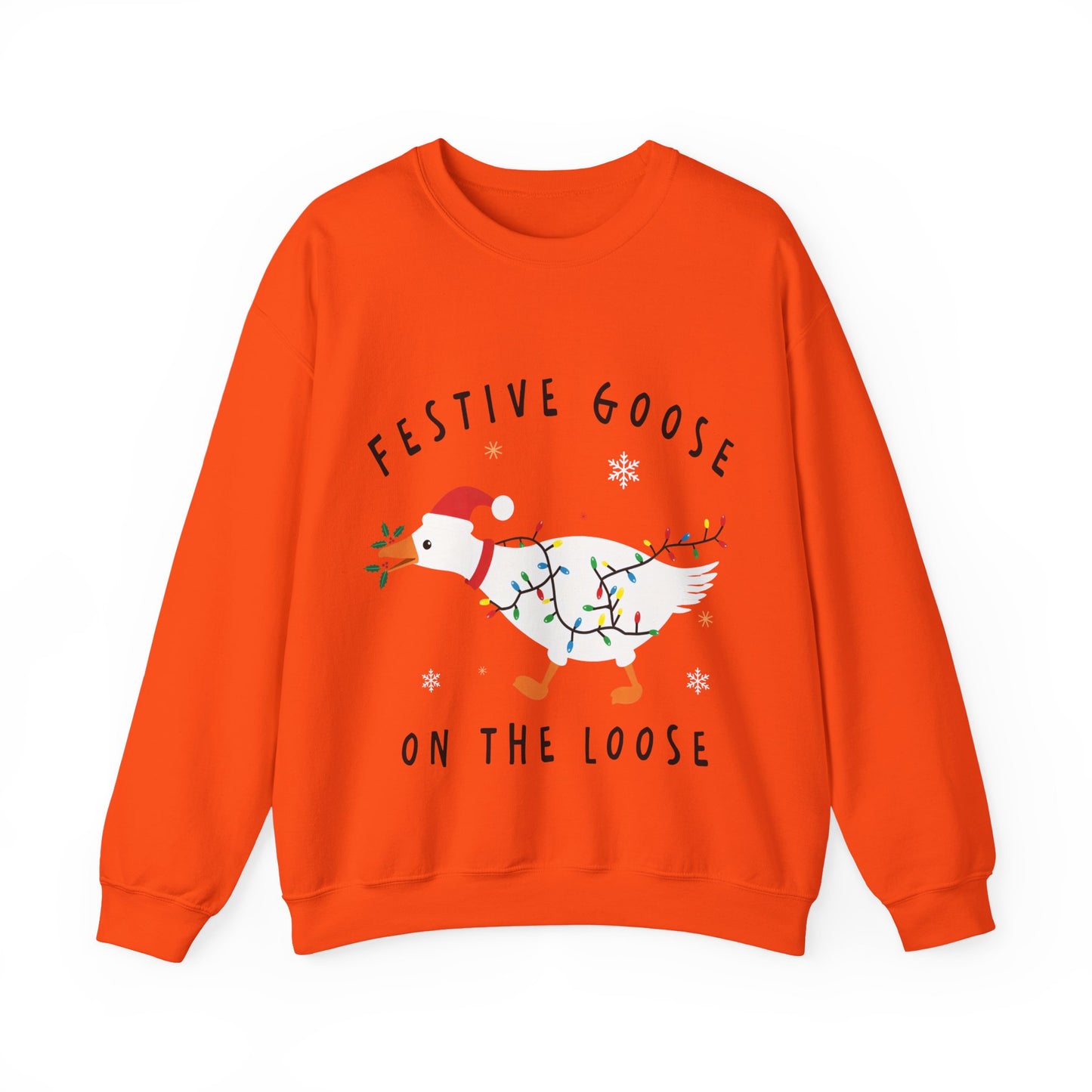 Festive Goose Crewneck Sweatshirt — "Festive Goose On The Loose" Holiday Sweatshirt
