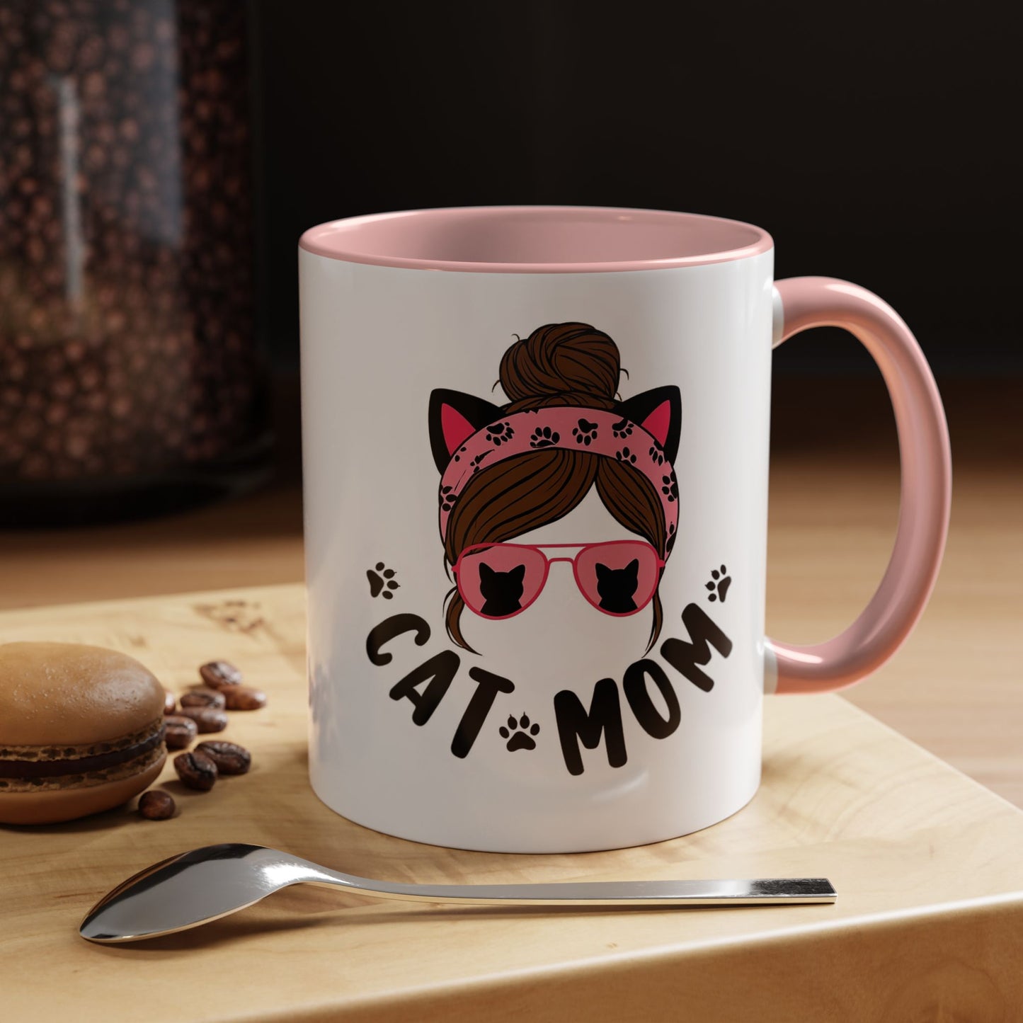 Cat Mom Accent Mug — Cute Cat Paw Graphic Coffee Cup (11/15oz)