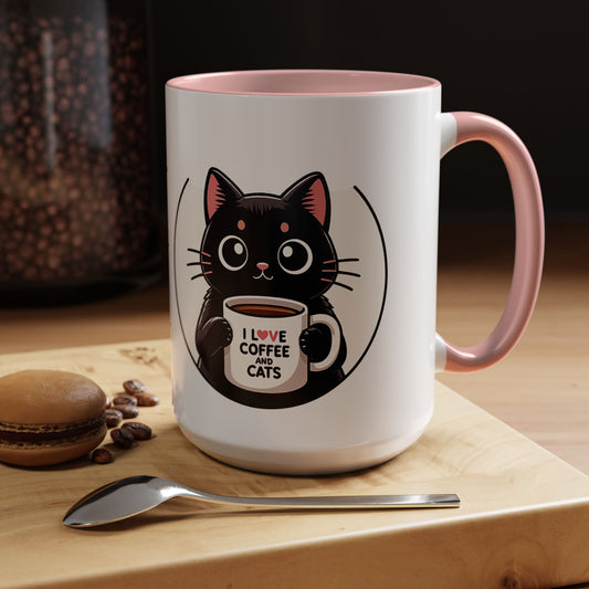 Cat Lover Coffee Mug — "I Love Coffee & Cats" Accent Ceramic Mug (11/15oz)