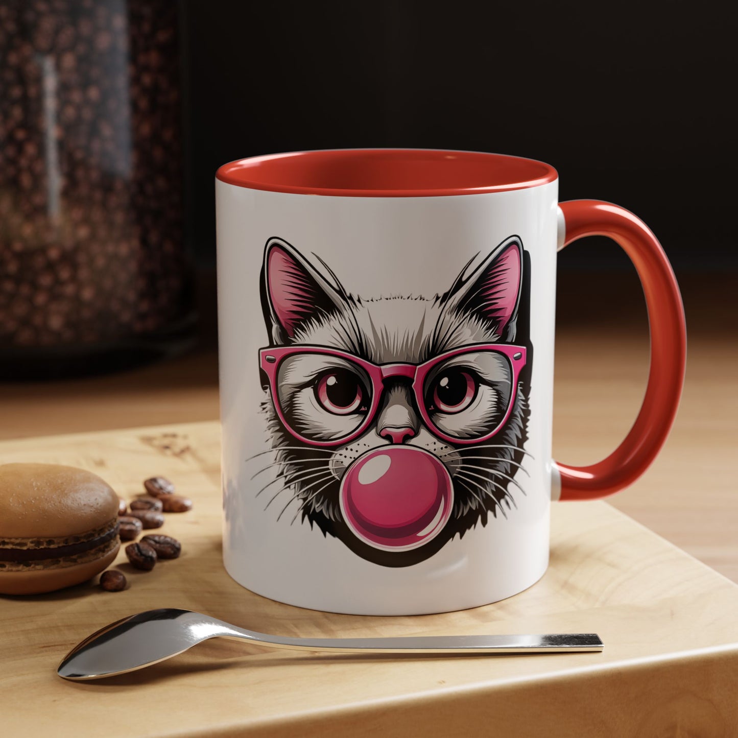 Cat with Pink Glasses & Bubblegum Coffee Mug — Cute Kitty Gift