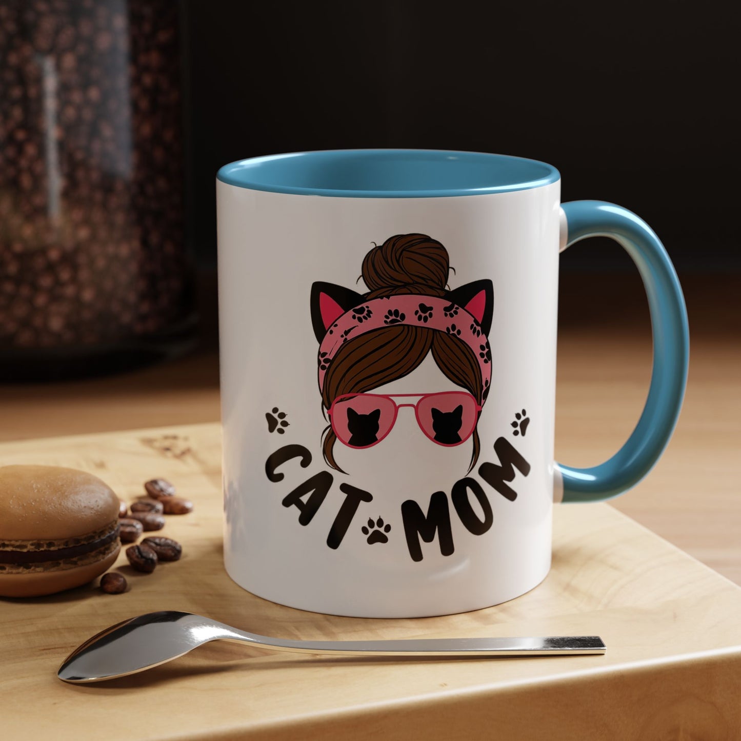 Cat Mom Accent Mug — Cute Cat Paw Graphic Coffee Cup (11/15oz)
