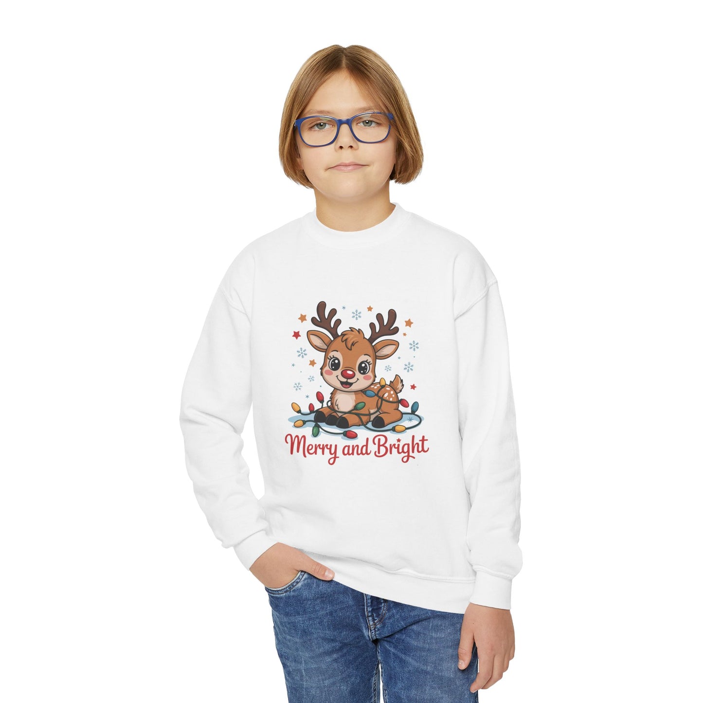 Merry and Bright Reindeer Youth Sweatshirt
