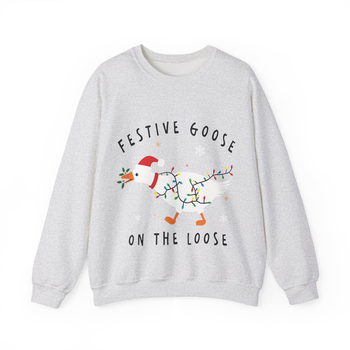 Festive Goose Crewneck Sweatshirt — "Festive Goose On The Loose" Holiday Sweatshirt