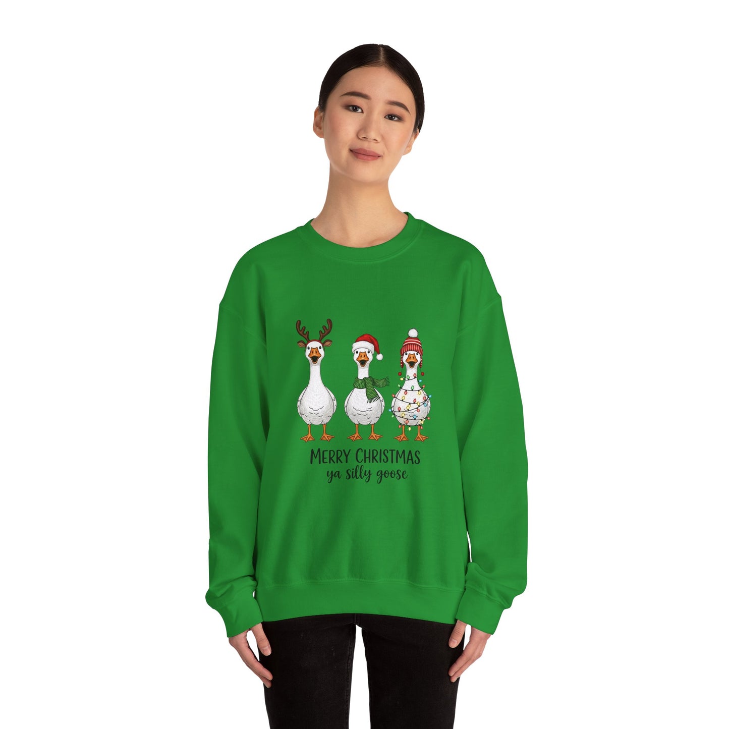 Christmas Geese Sweatshirt — “Merry Christmas ya silly geese” Holiday Crewneck