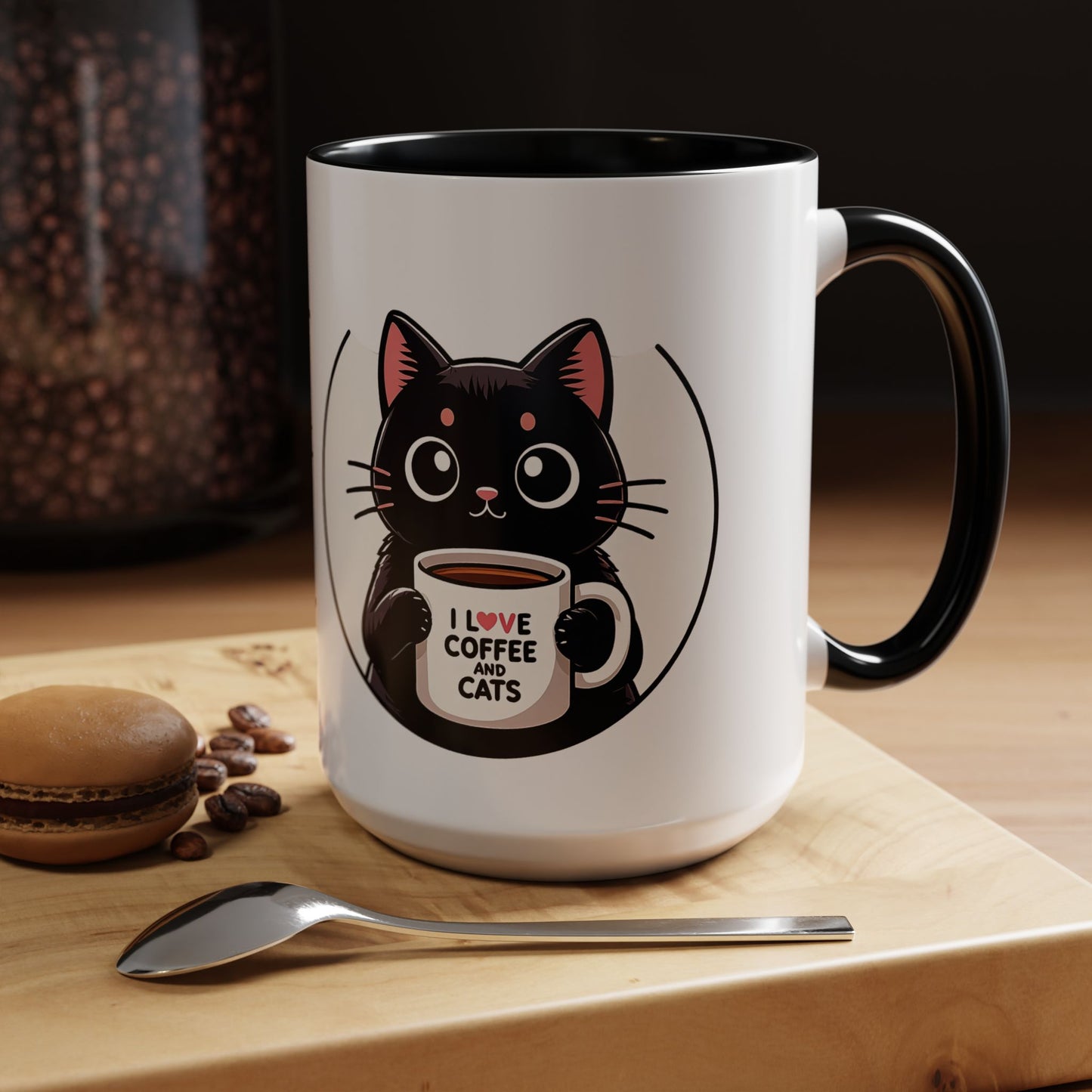 Cat Lover Coffee Mug — "I Love Coffee & Cats" Accent Ceramic Mug (11/15oz)
