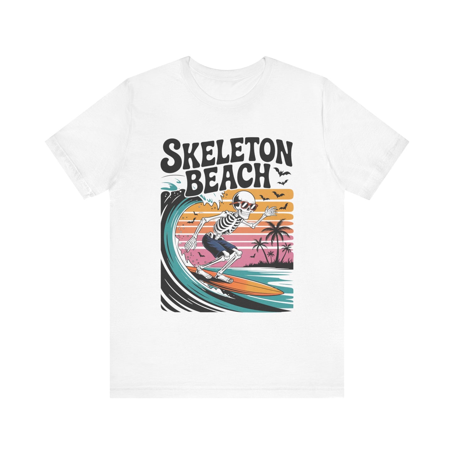 Skeleton Beach Surfing Tee for Summer, Unisex Tee, Beachwear, Vacation Shirt, Fun Gift