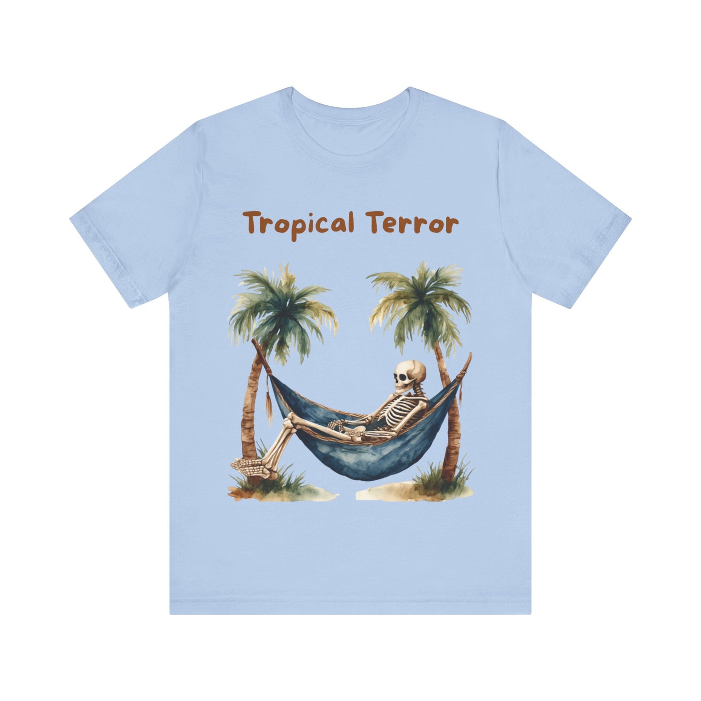 Tropical Terror Unisex Tee, Casual Summer Shirt, Skeleton Graphic T-shirt, Vacation Wear, Halloween Style, Beach Apparel