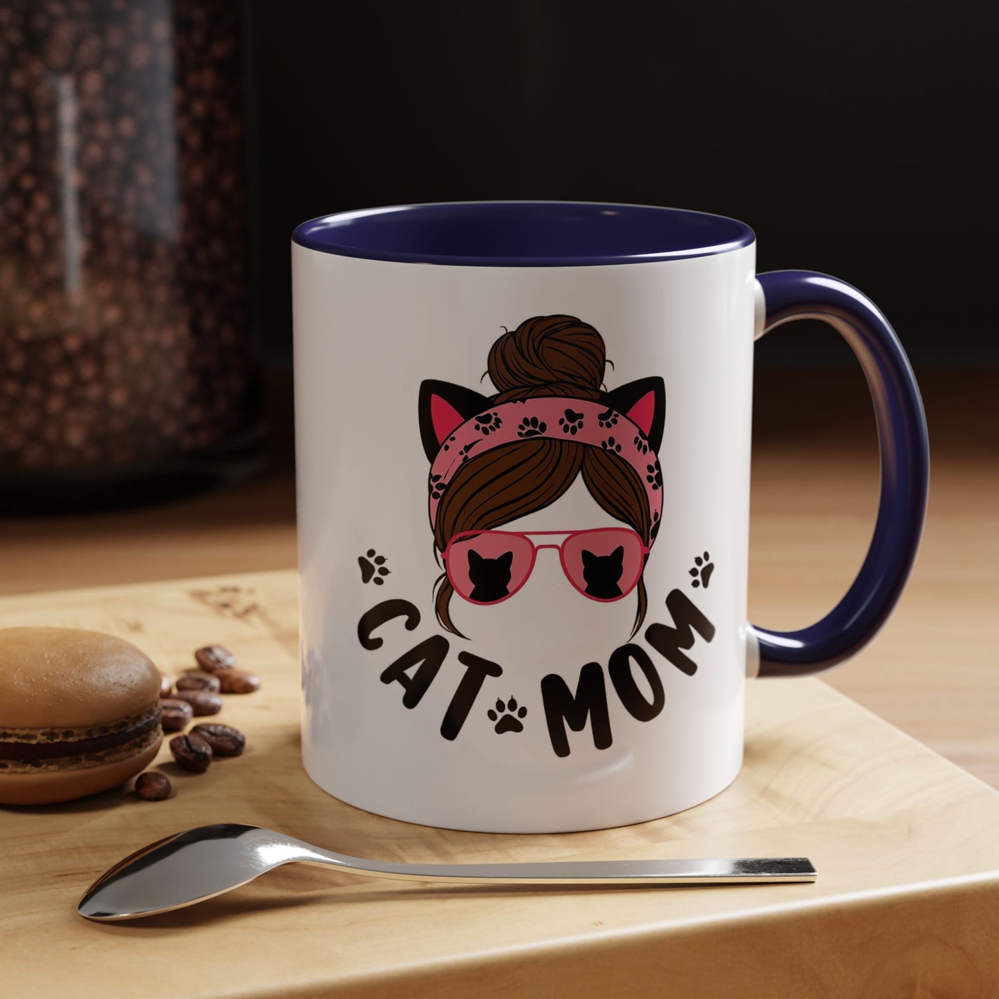 Cat Mom Accent Mug — Cute Cat Paw Graphic Coffee Cup (11/15oz)